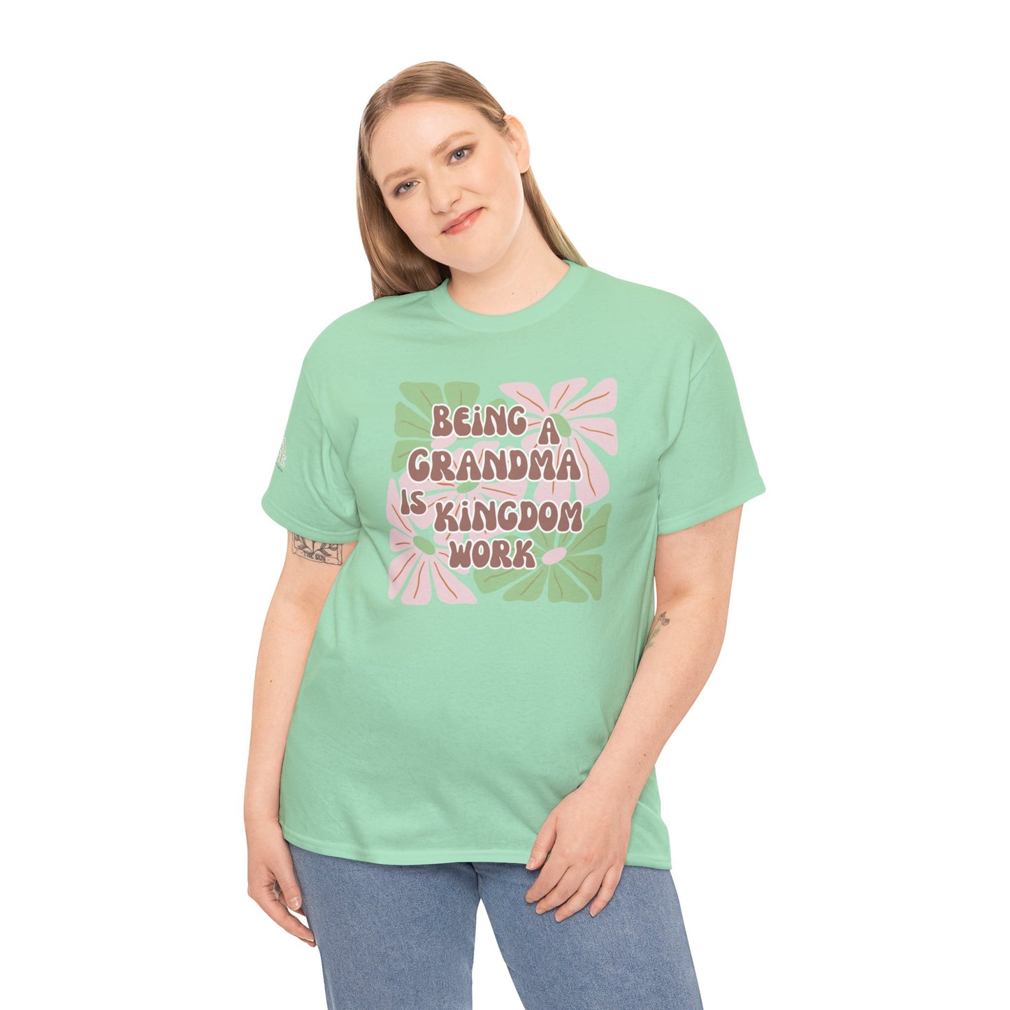 Being A Grandma Is Kingdom Work T-Shirt — Floral Retro Grandmother Appreciation Gift