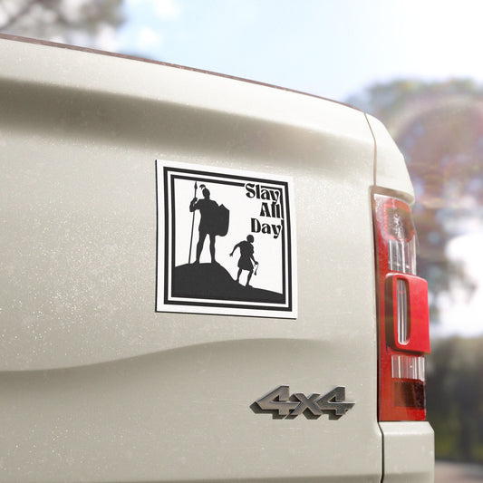 Inspirational Car Magnet- David and Goliath Slay All Day, Motivational Vehicle Decor, Fun Gifts for Warriors, Road Trip Accessories, Bible Enthusiasts