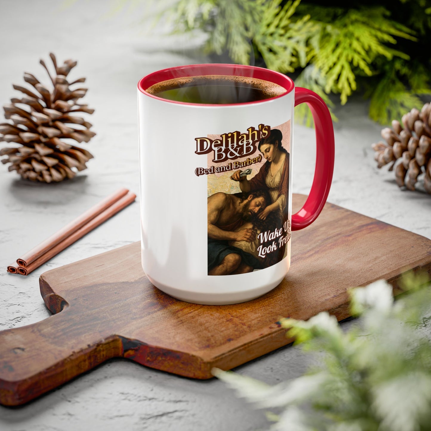Funny Vintage Sampson Delilah's B&B Coffee Mug Bible Humor