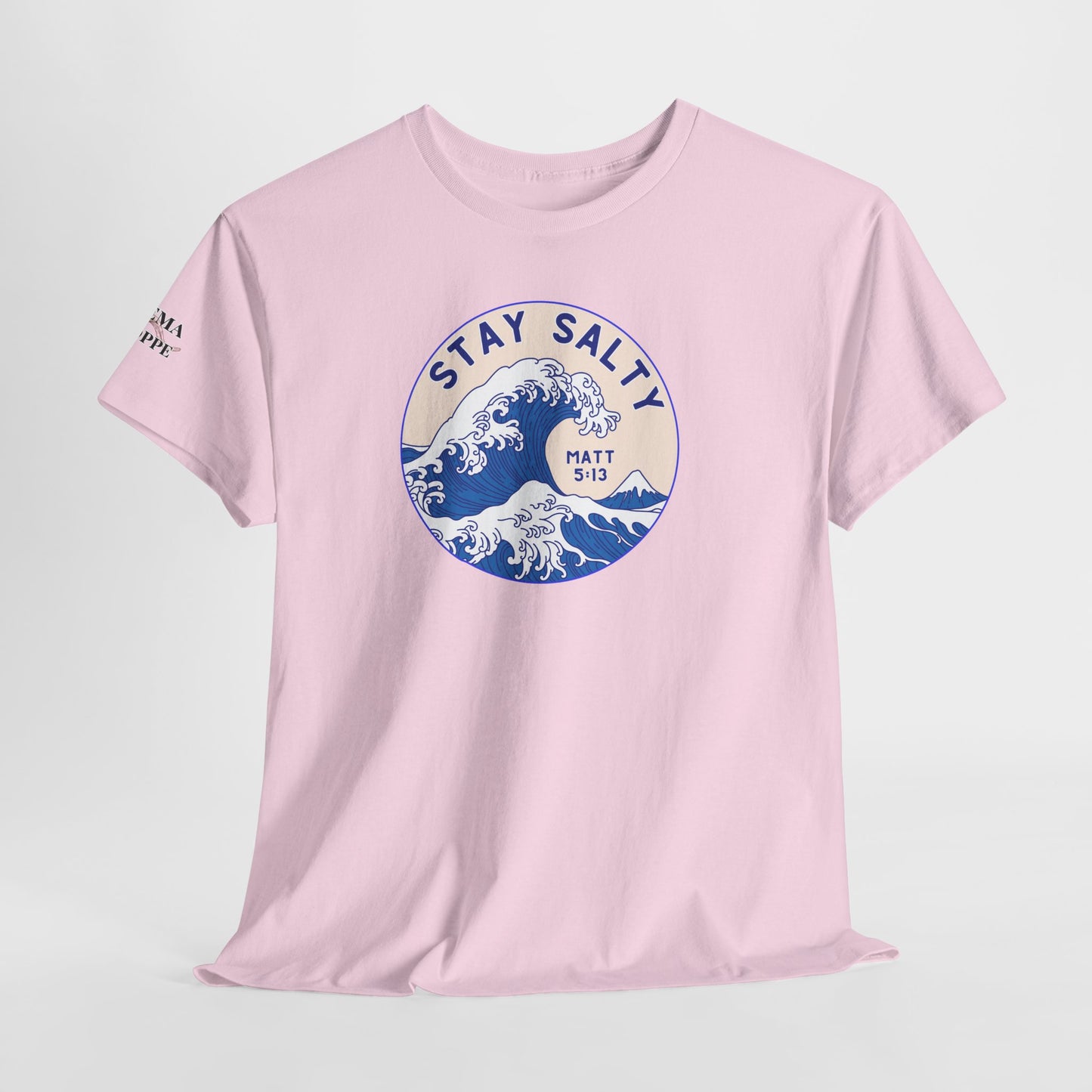 Stay Salty Surf T-Shirt — Coastal Wave Graphic with Matthew 5:13 (Hokusai-Inspired)