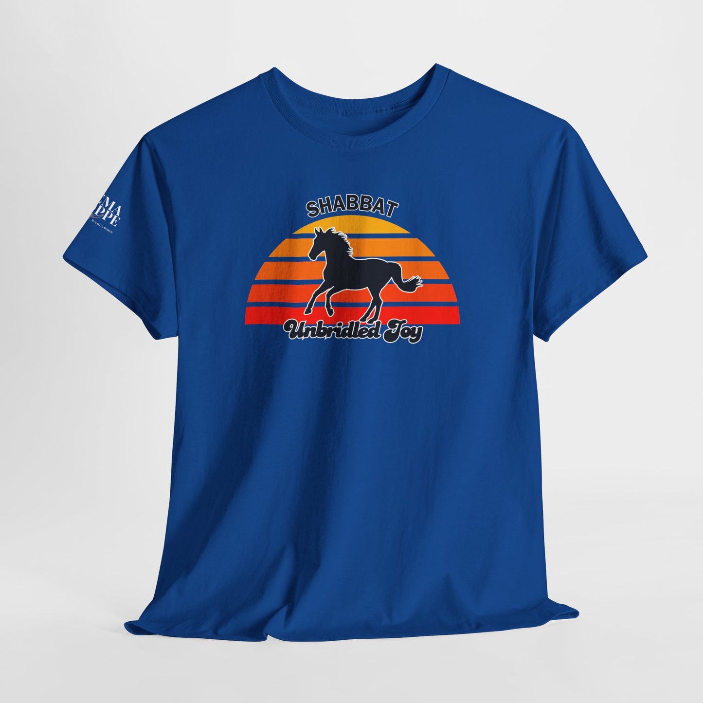 Shabbat Unbridled Joy Tee — Retro Horse Sabbath Sunset T‑Shirt