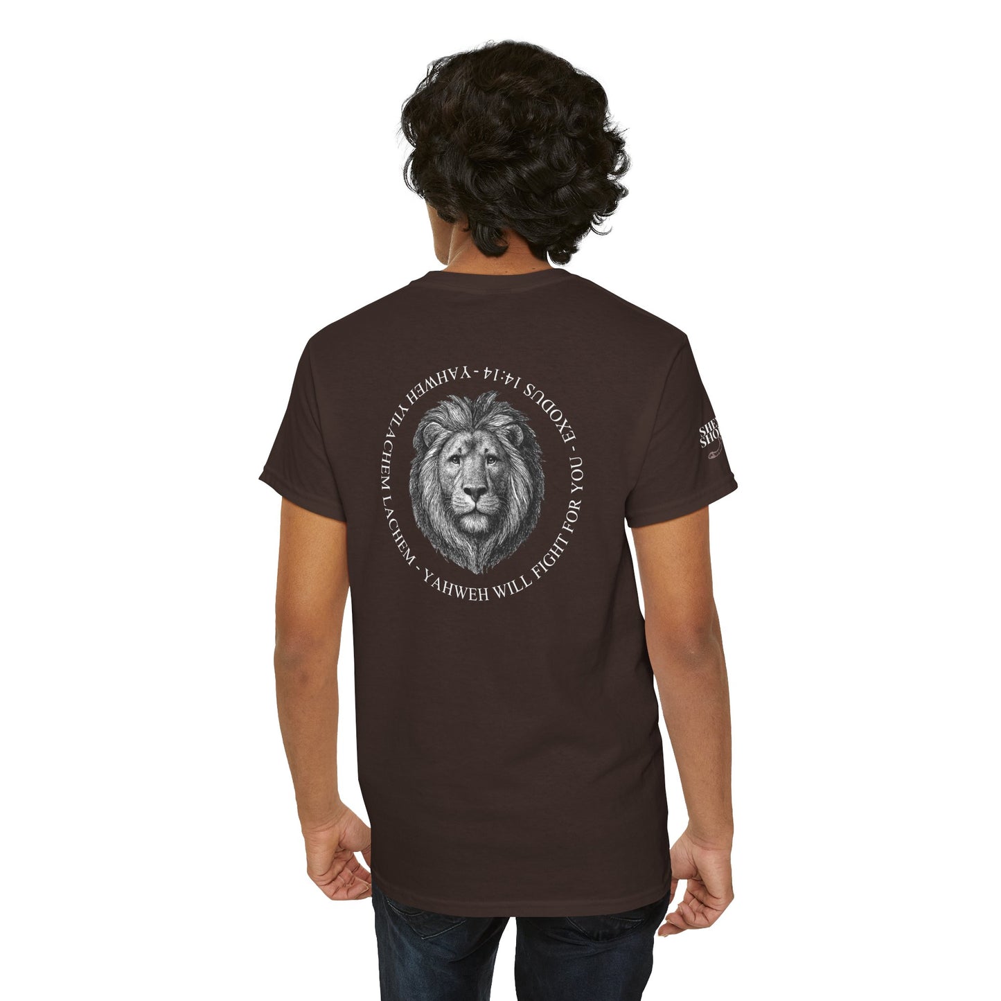 Hebrew Lion Tee — "Yahweh Yilachem Lachem" Inspirational Scripture Shirt Exodus 14:14