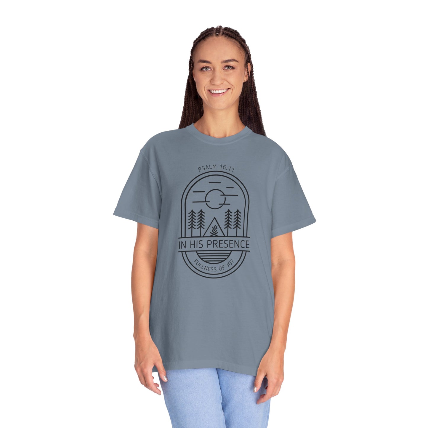 In His Presence T-Shirt — Psalm 16:11 Bible Verse Nature Comfort Colors Cotton Shirt