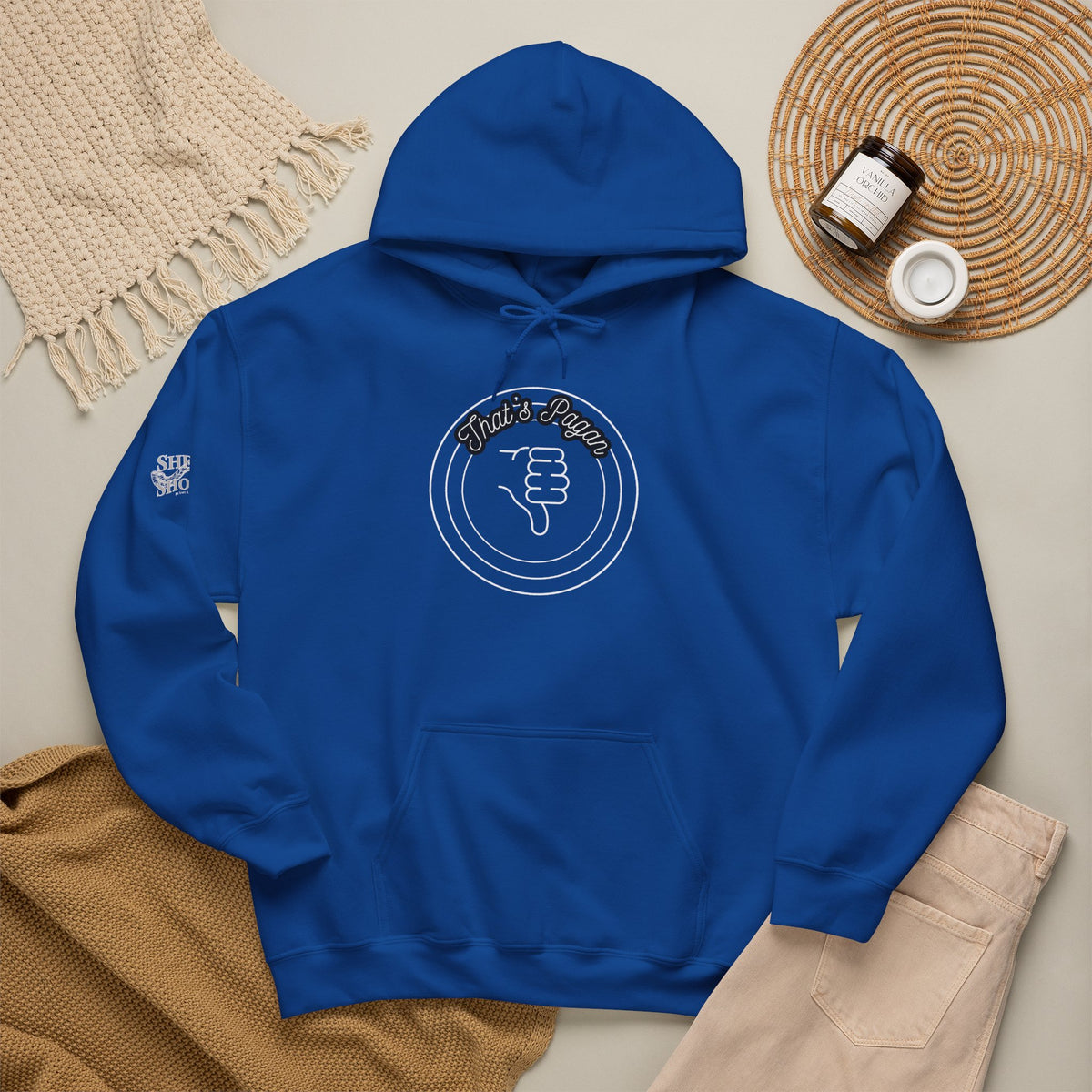 Thar's Pagan Thumbs Down Circle Hoodie — Retro Grunge Anti-Approval Graphic Sweatshirt
