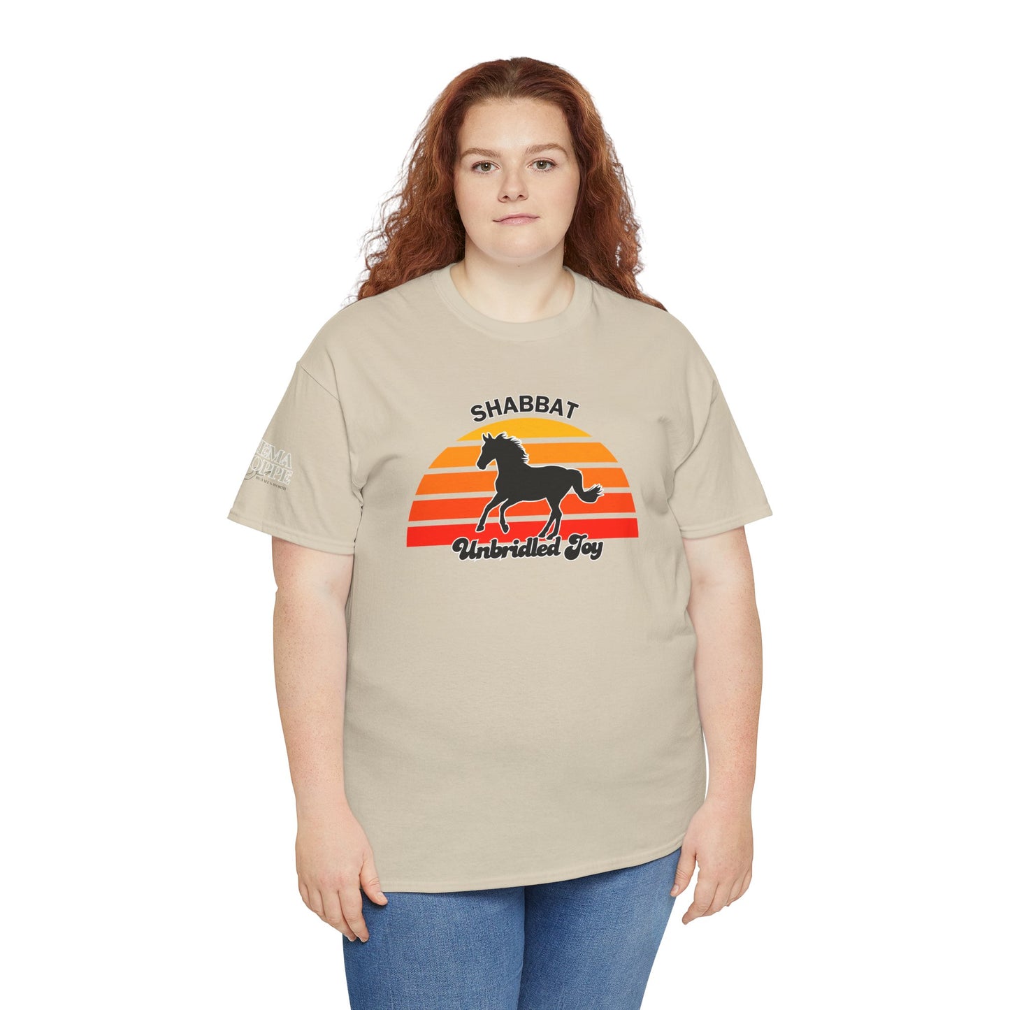 Shabbat Unbridled Joy Tee — Retro Horse Sabbath Sunset T‑Shirt