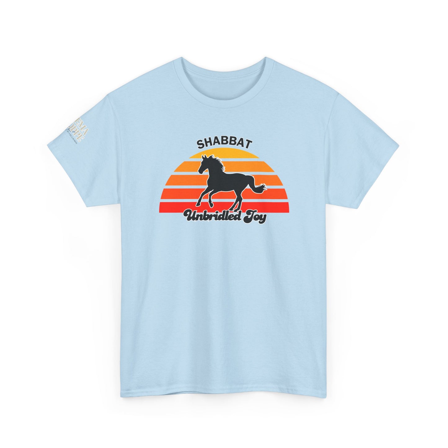 Shabbat Unbridled Joy Tee — Retro Horse Sabbath Sunset T‑Shirt