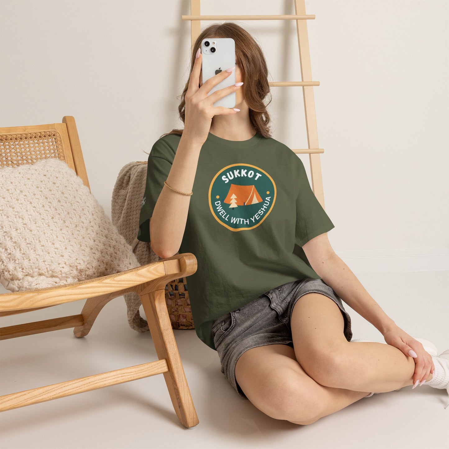 Sukkot Camping Tee — “Dwell With Yeshua” Biblical Feast T‑Shirt