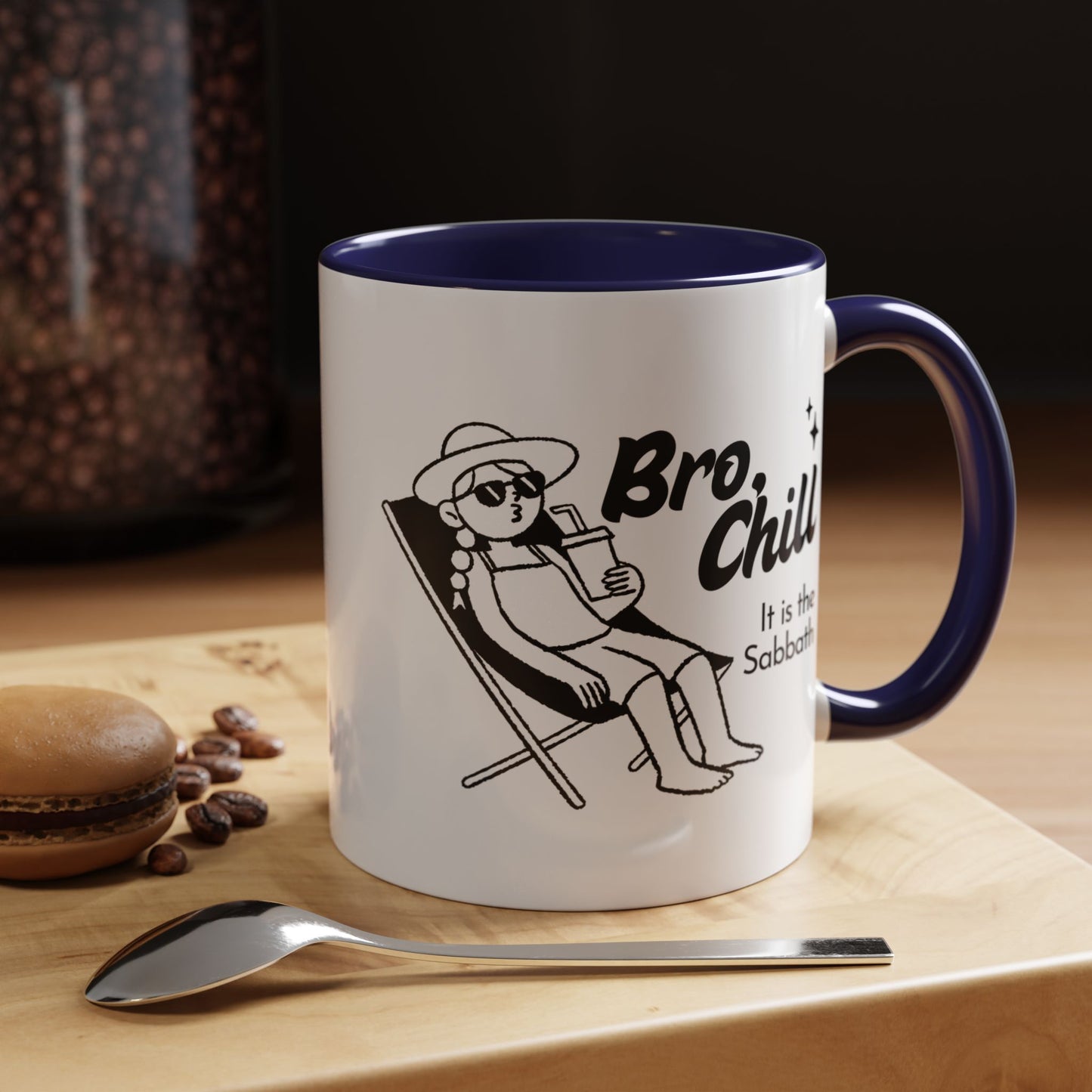 Bro, Chill Shabbat Themed Accent Coffee Mug, Relaxation Gift, Coffee Lover Gift, Cute Mug for Friends, Fun Coffee Cup