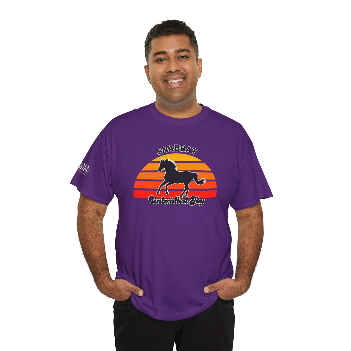 Shabbat Unbridled Joy Tee — Retro Horse Sabbath Sunset T‑Shirt