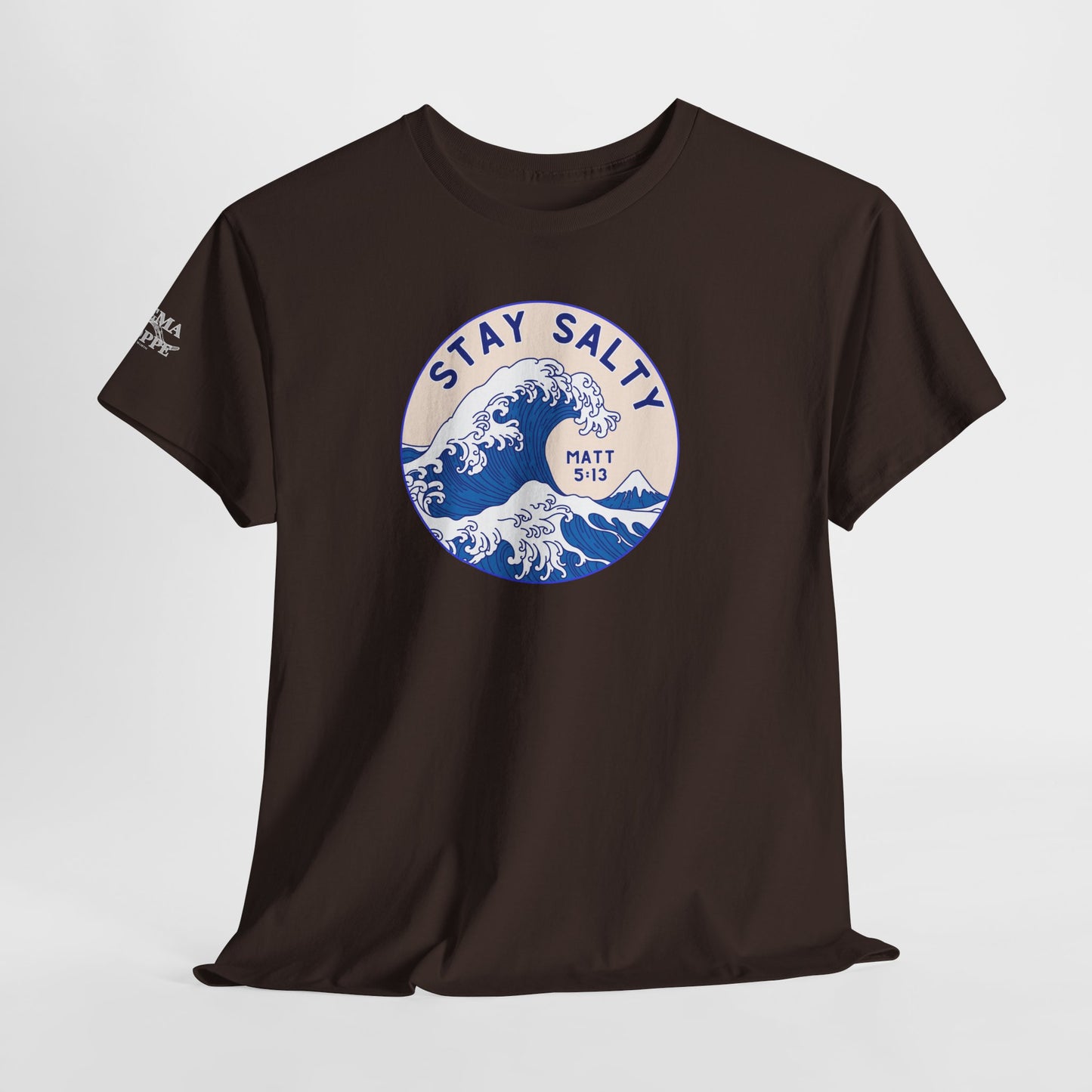 Stay Salty Surf T-Shirt — Coastal Wave Graphic with Matthew 5:13 (Hokusai-Inspired)