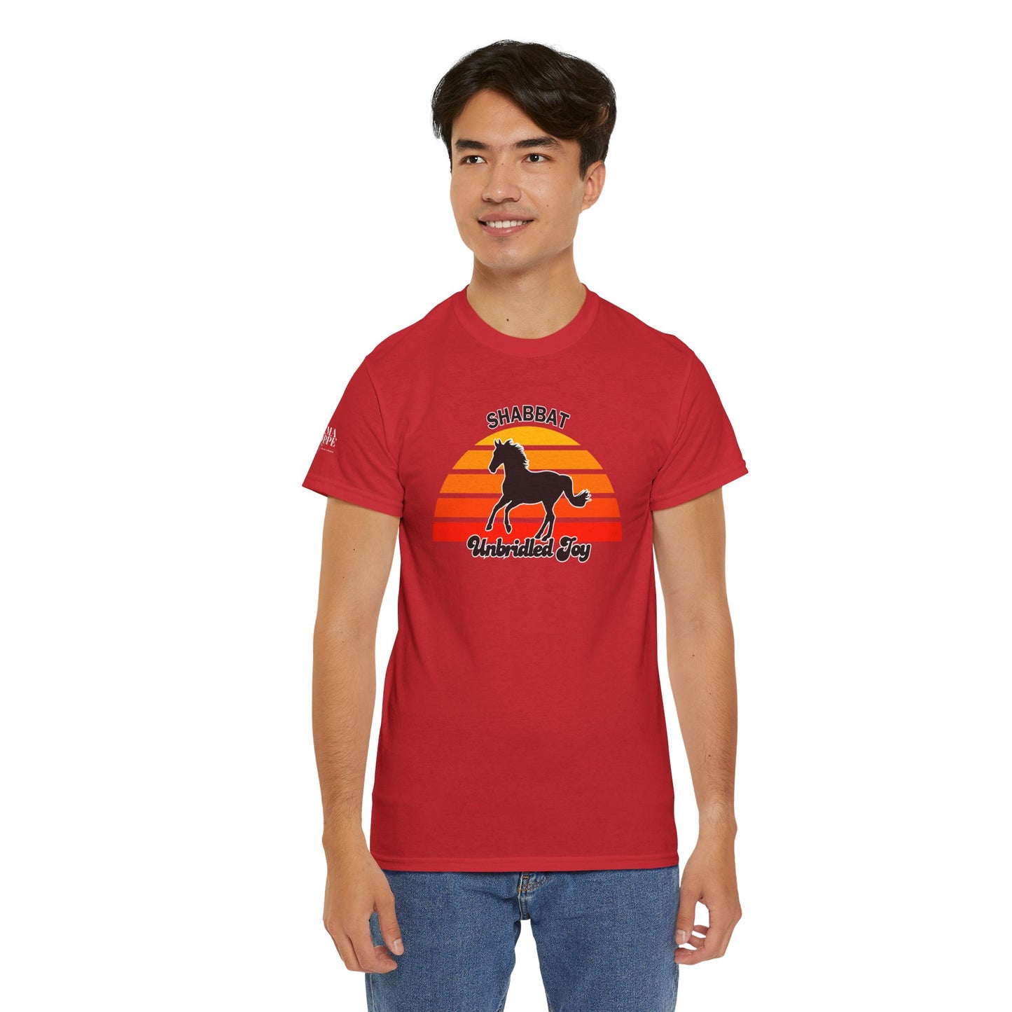 Shabbat Unbridled Joy Tee — Retro Horse Sabbath Sunset T‑Shirt