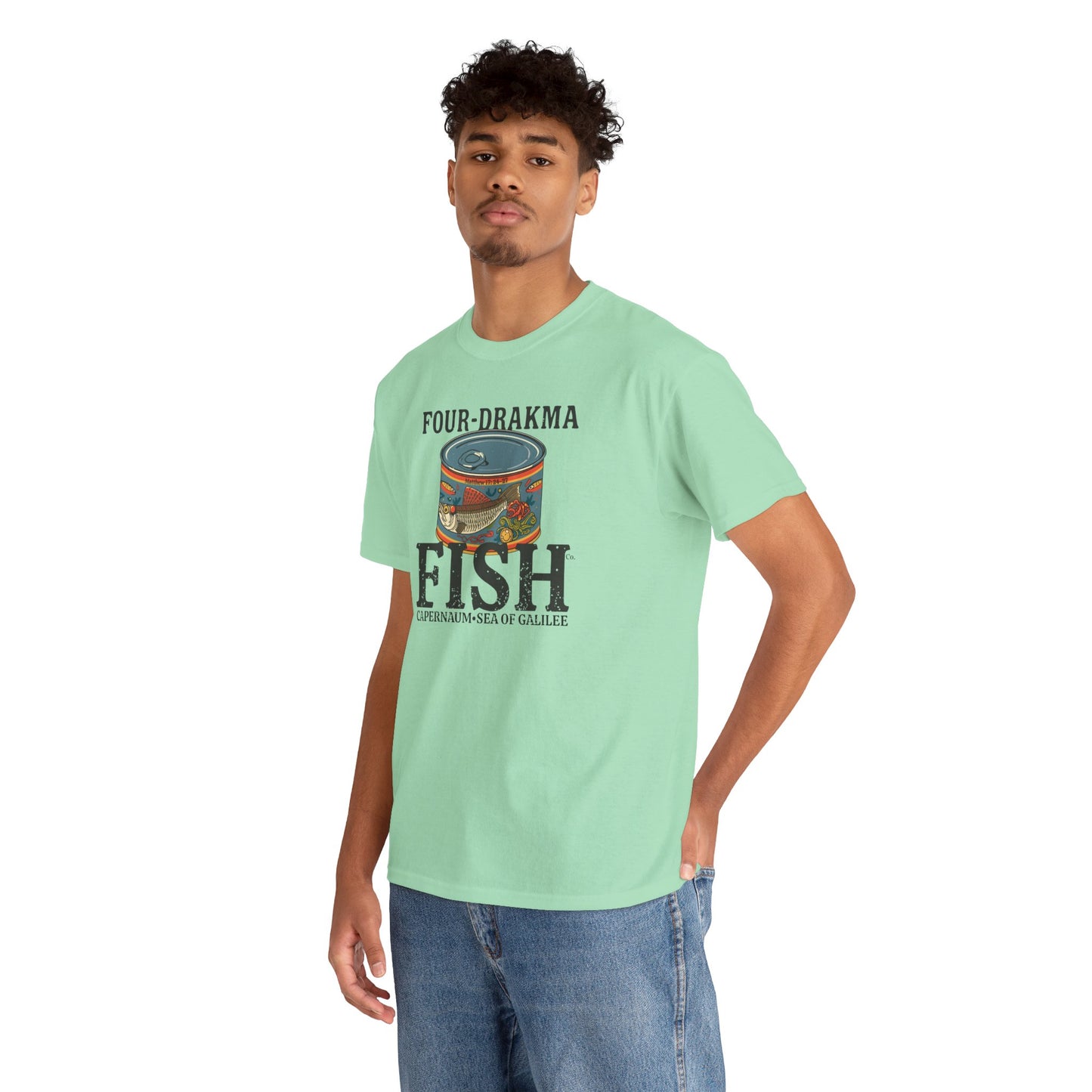 Vintage Four-Drachma Fish Co Matthew 17:24-27 Unisex Tee for Fishermen and Bible Enthusiasts
