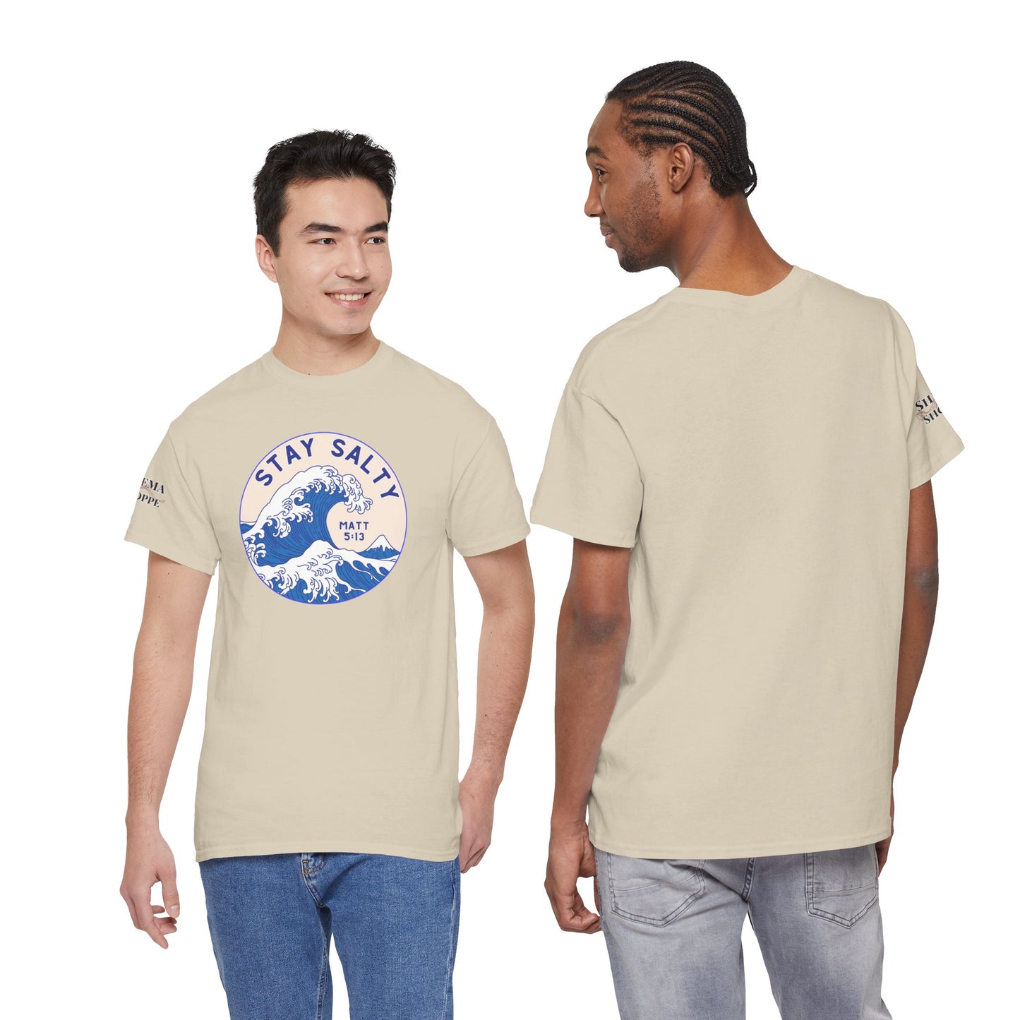 Stay Salty Surf T-Shirt — Coastal Wave Graphic with Matthew 5:13 (Hokusai-Inspired)