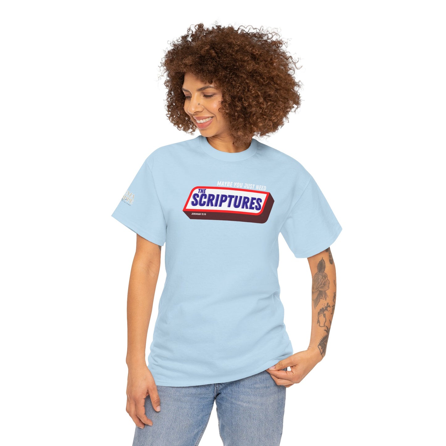 Scriptures Satisfy Heavy Cotton Tee Bible Humor