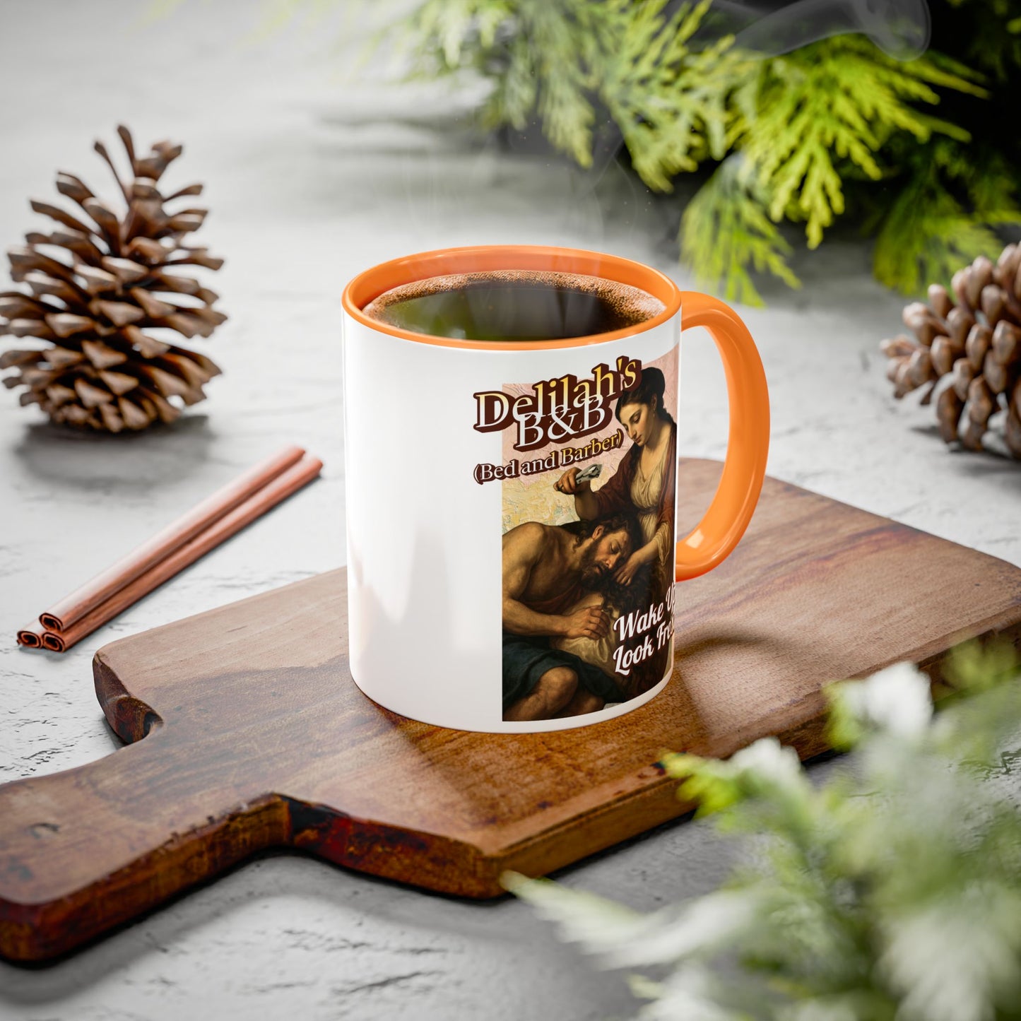 Funny Vintage Sampson Delilah's B&B Coffee Mug Bible Humor