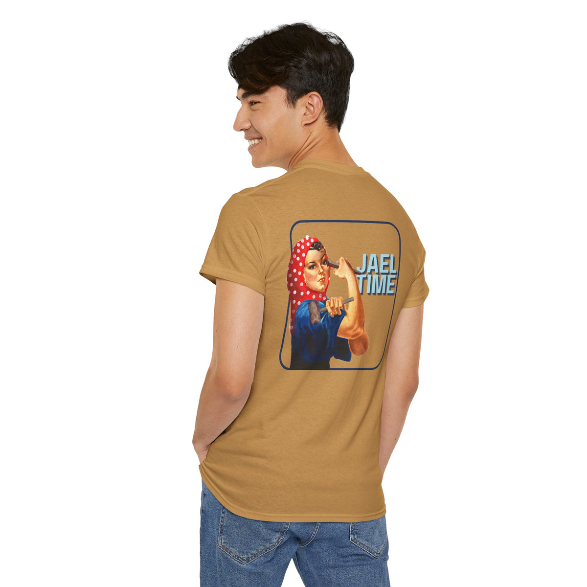 'Jael Time' Humorous Bible Story T-Shirt with Tent Peg and Hammer Design Cotton Tee