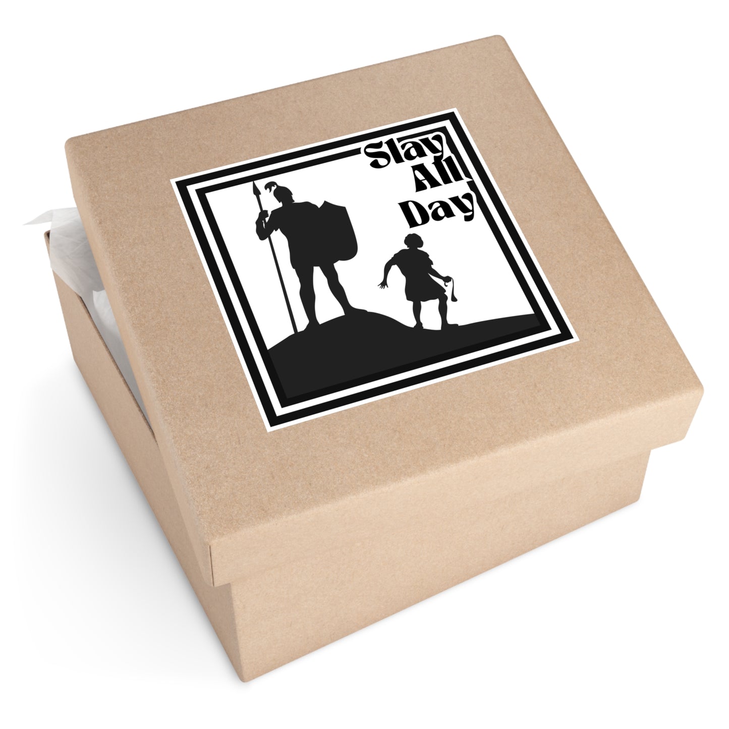 Indoor Outdoor Square Stickers - Slay All Day - Motivational Decor, Warrior, David and Goliath, Gen Z, Gen A, Bible,  Faith