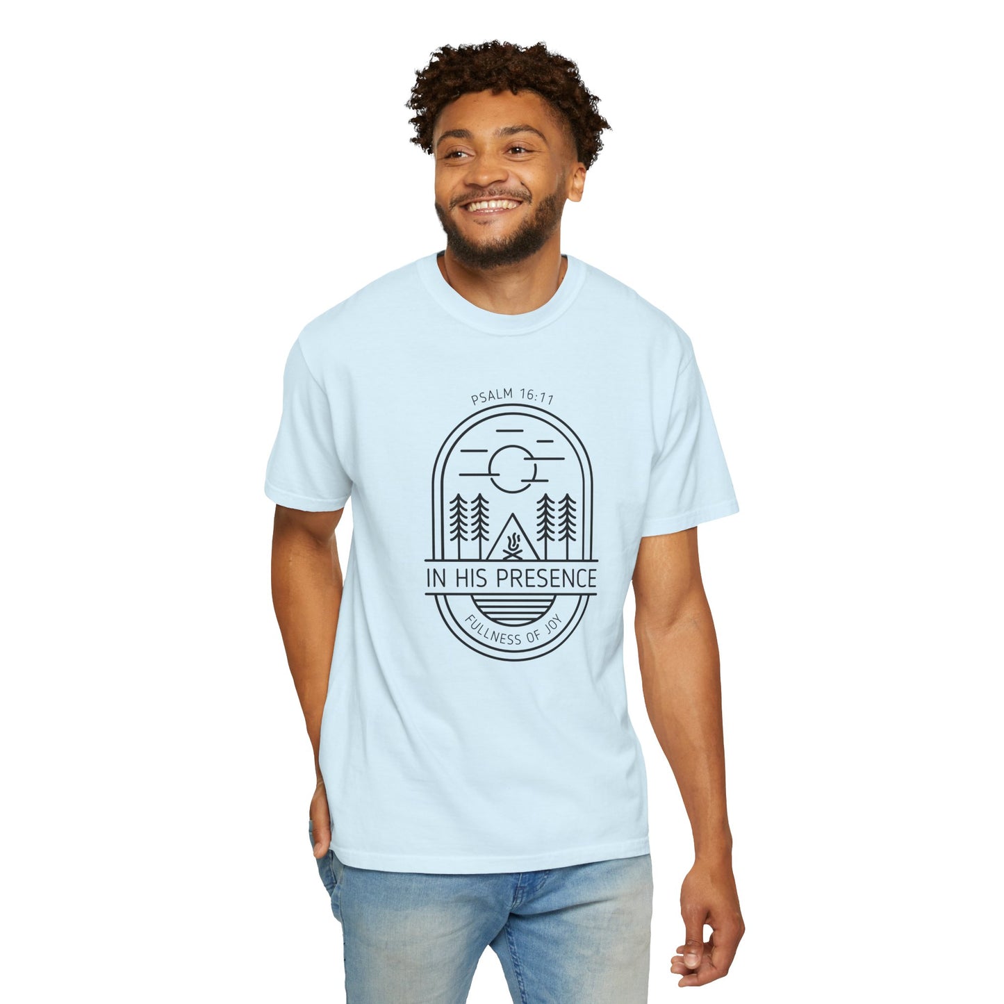 In His Presence T-Shirt — Psalm 16:11 Bible Verse Nature Comfort Colors Cotton Shirt