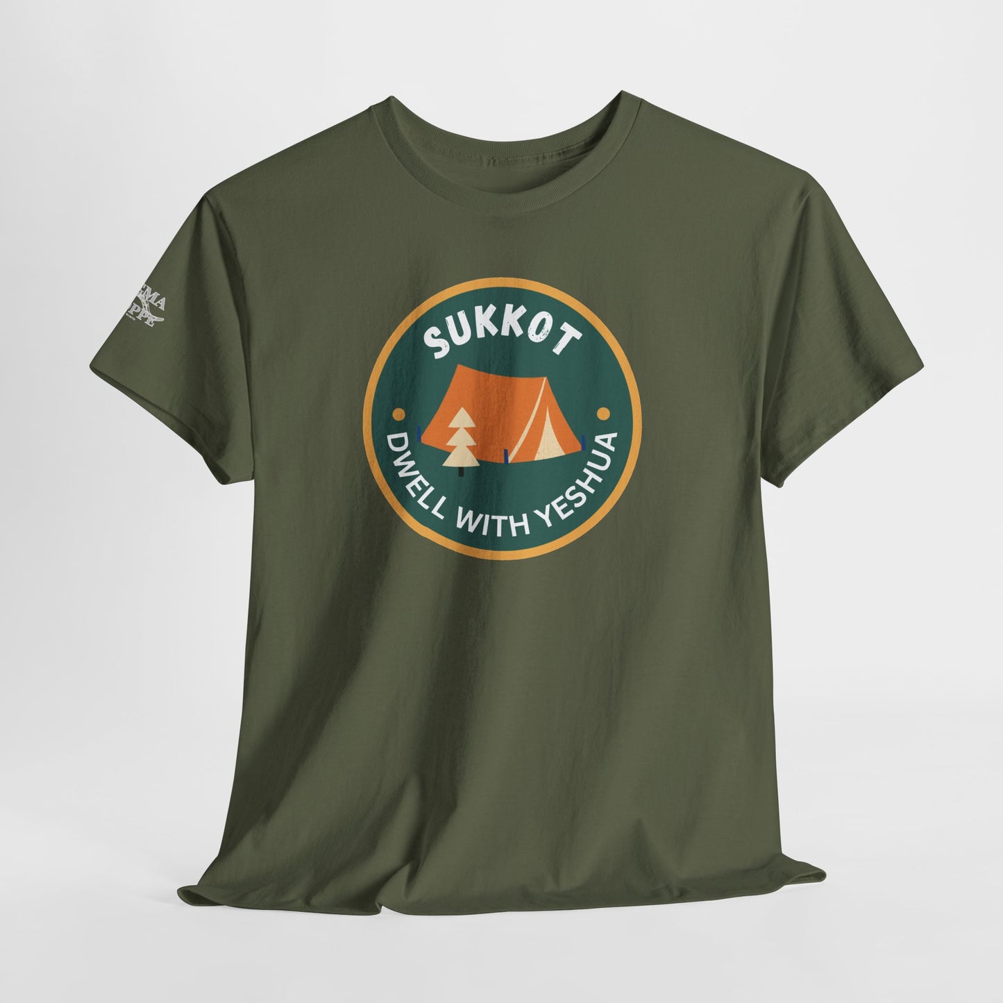 Sukkot Camping Tee — “Dwell With Yeshua” Biblical Feast T‑Shirt