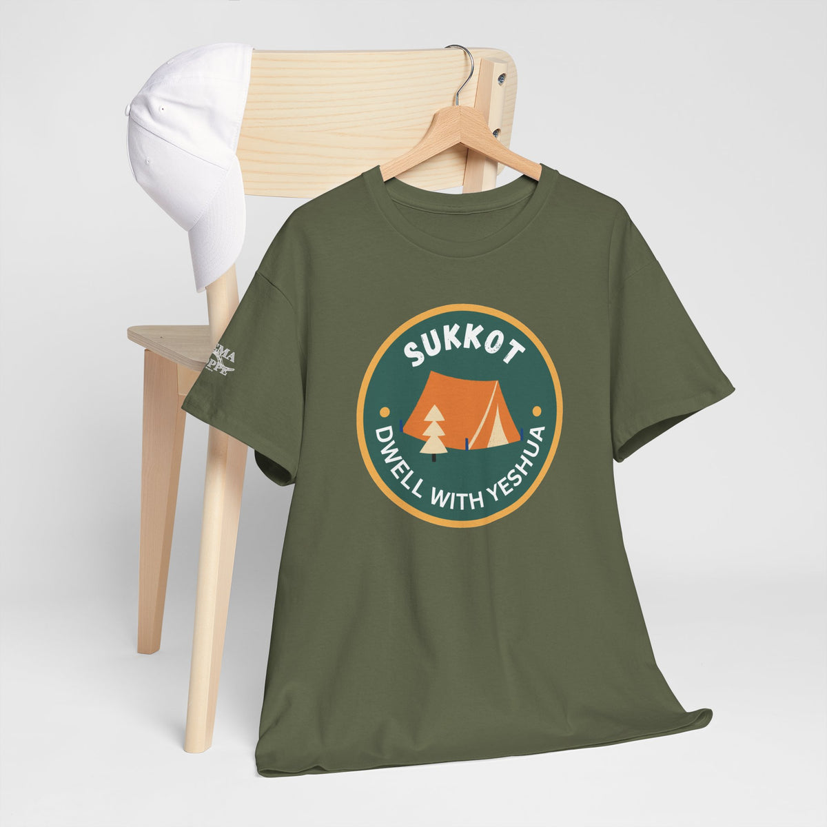 Sukkot Camping Tee — “Dwell With Yeshua” Biblical Feast T‑Shirt