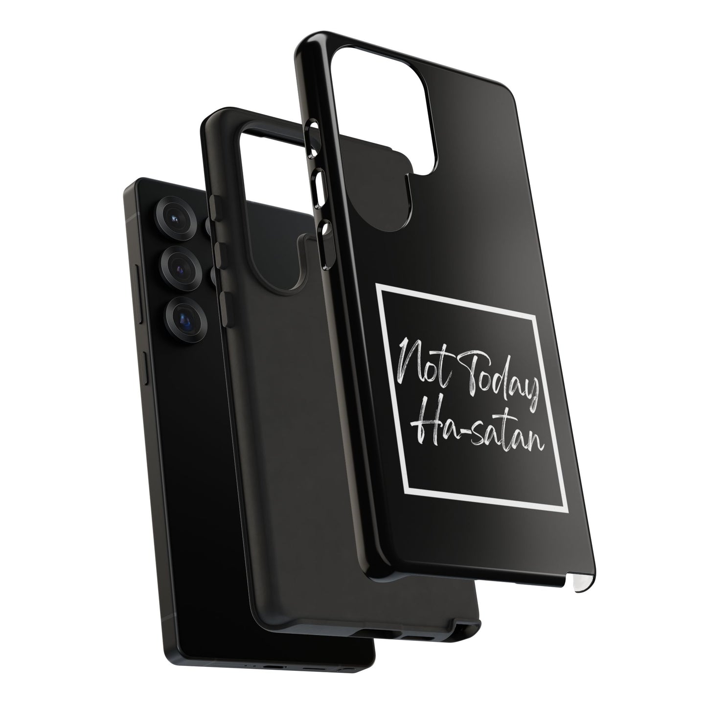 Phone Case- “Not Today Ha-satan” Black Tough Protective Cover Hebrew Humor
