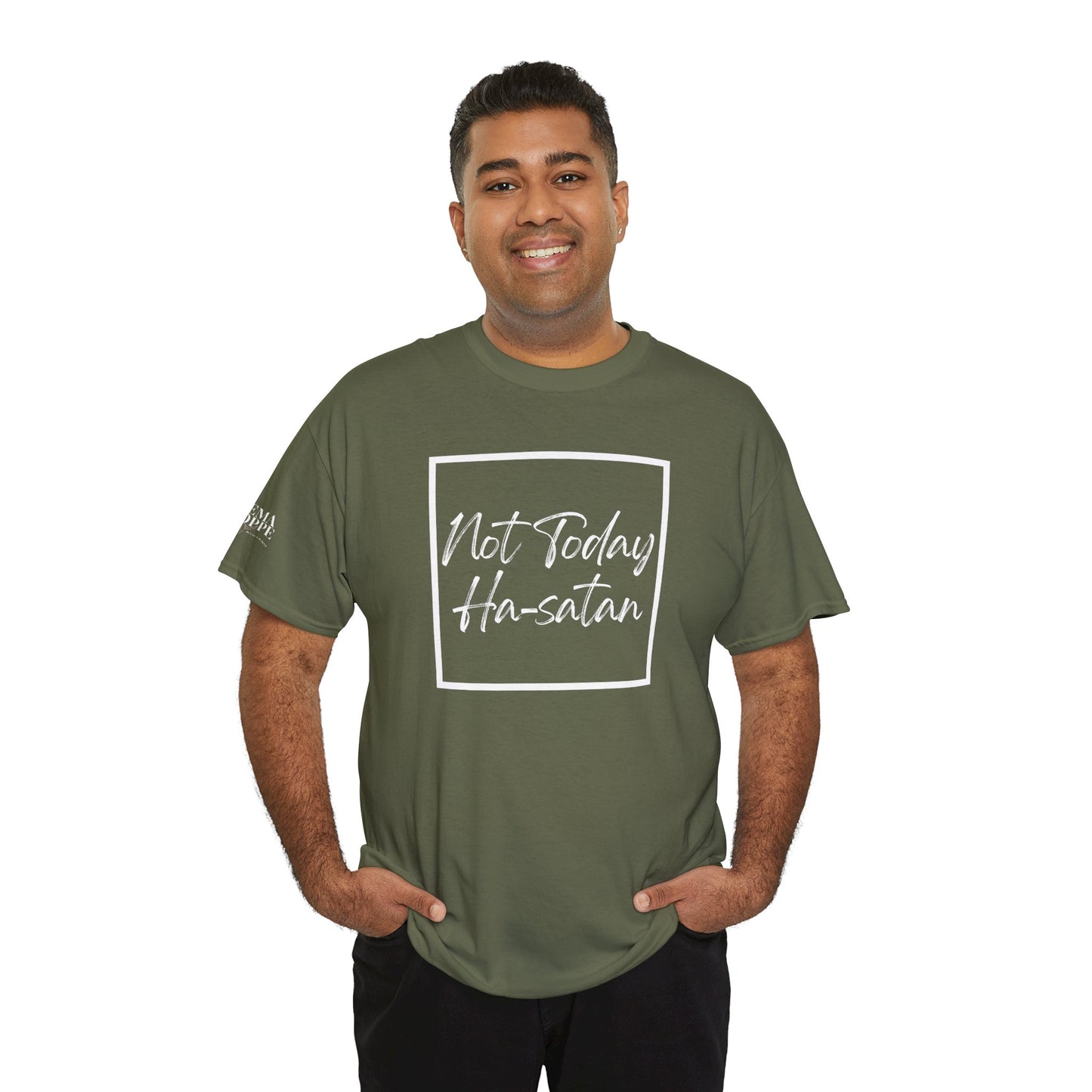 "Not Today Ha-satan" Cotton Tee Minimal Script Graphic Tee