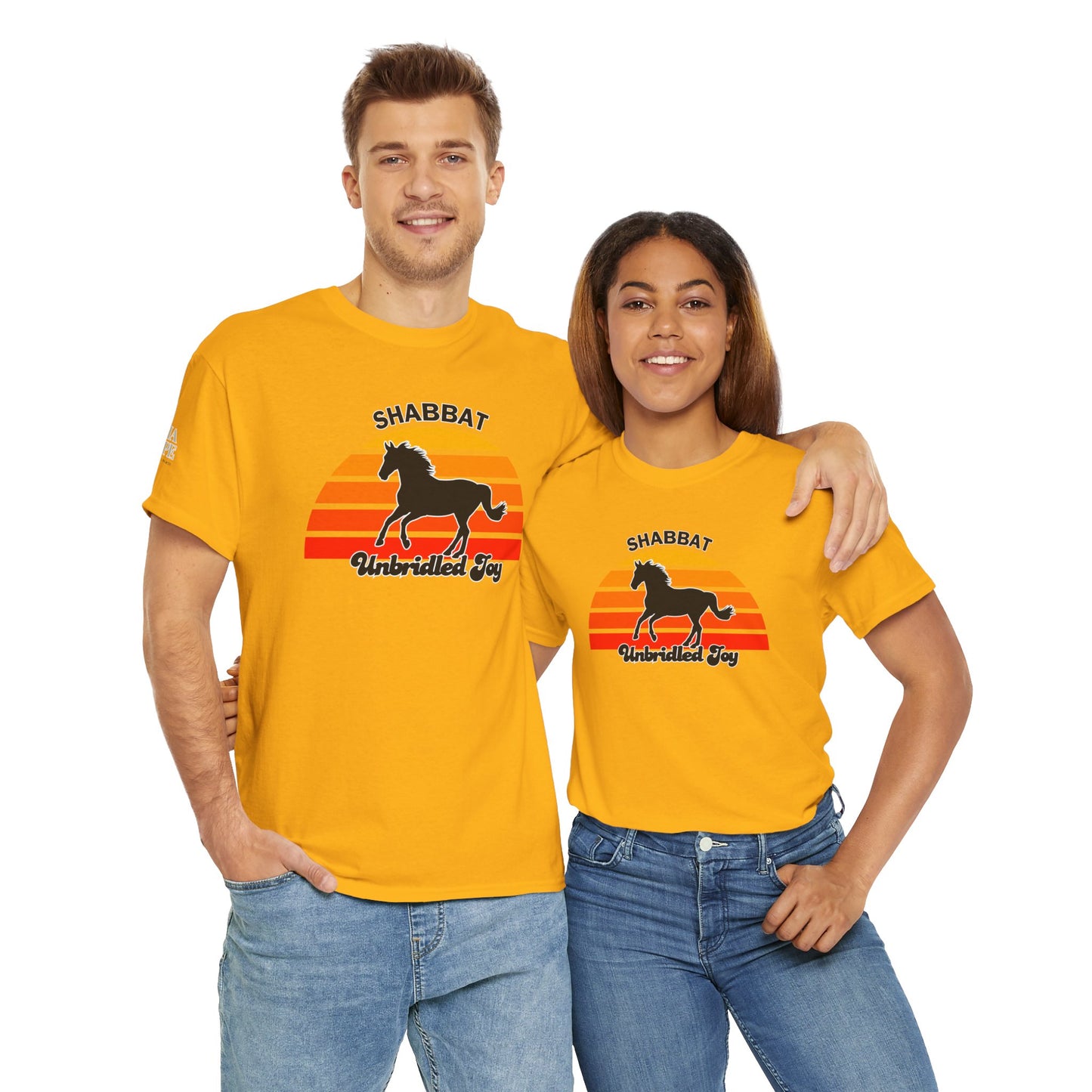 Shabbat Unbridled Joy Tee — Retro Horse Sabbath Sunset T‑Shirt