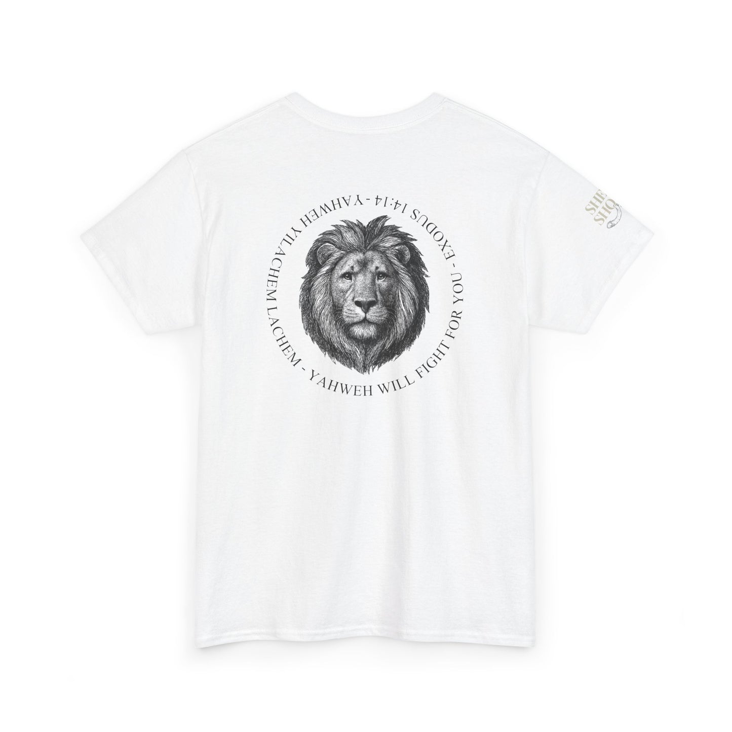 Hebrew Lion Tee — "Yahweh Yilachem Lachem" Inspirational Scripture Shirt Exodus 14:14