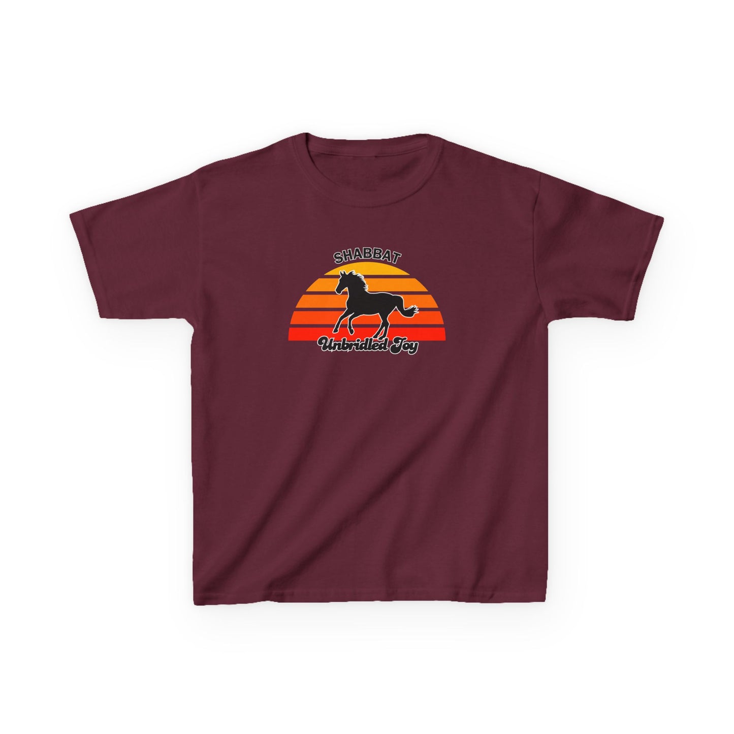 Kids T‑Shirt — 'Shabbat Unbridled Joy' Horse Sunset Graphic