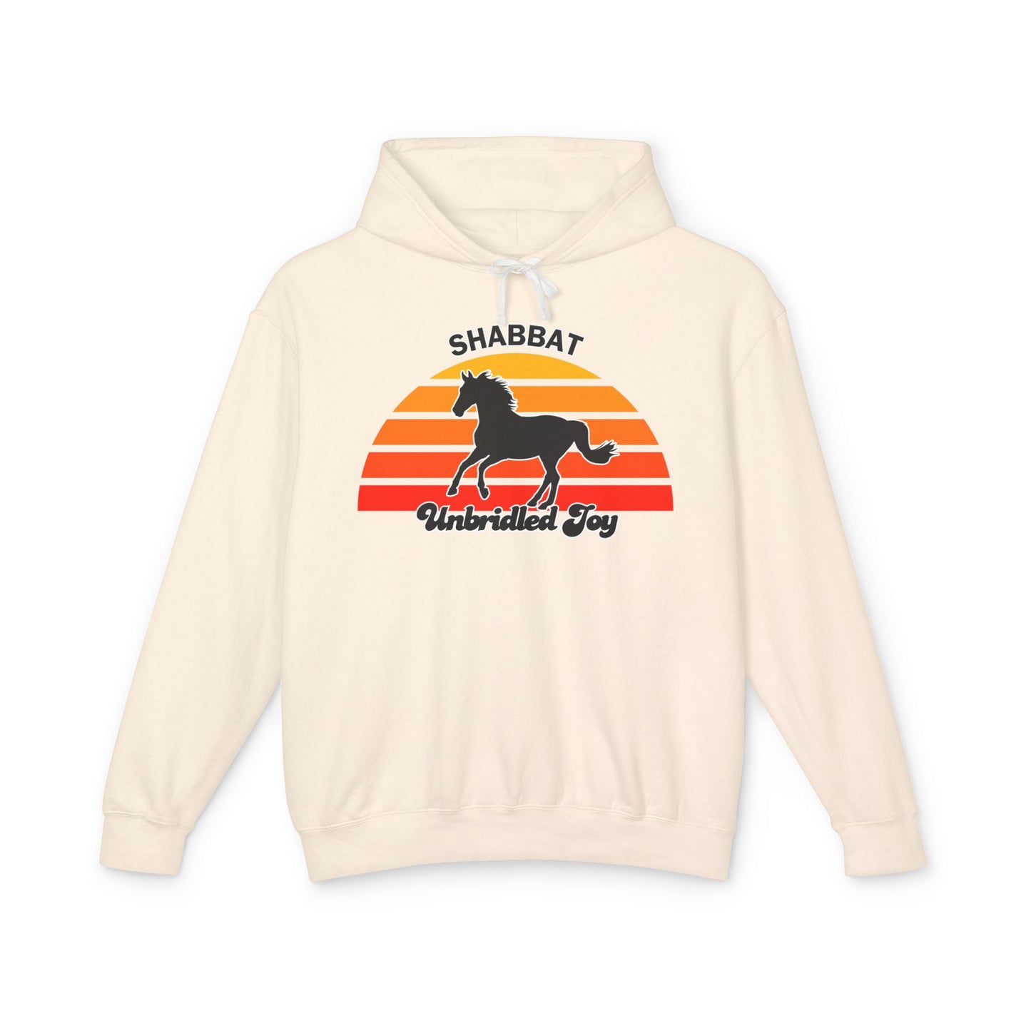 Shabbat Unbridled Joy Hoodie — Retro Sunset Horse Hooded Sweatshirt