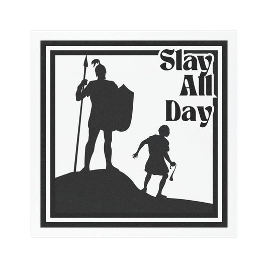 Inspirational Car Magnet- David and Goliath Slay All Day, Motivational Vehicle Decor, Fun Gifts for Warriors, Road Trip Accessories, Bible Enthusiasts