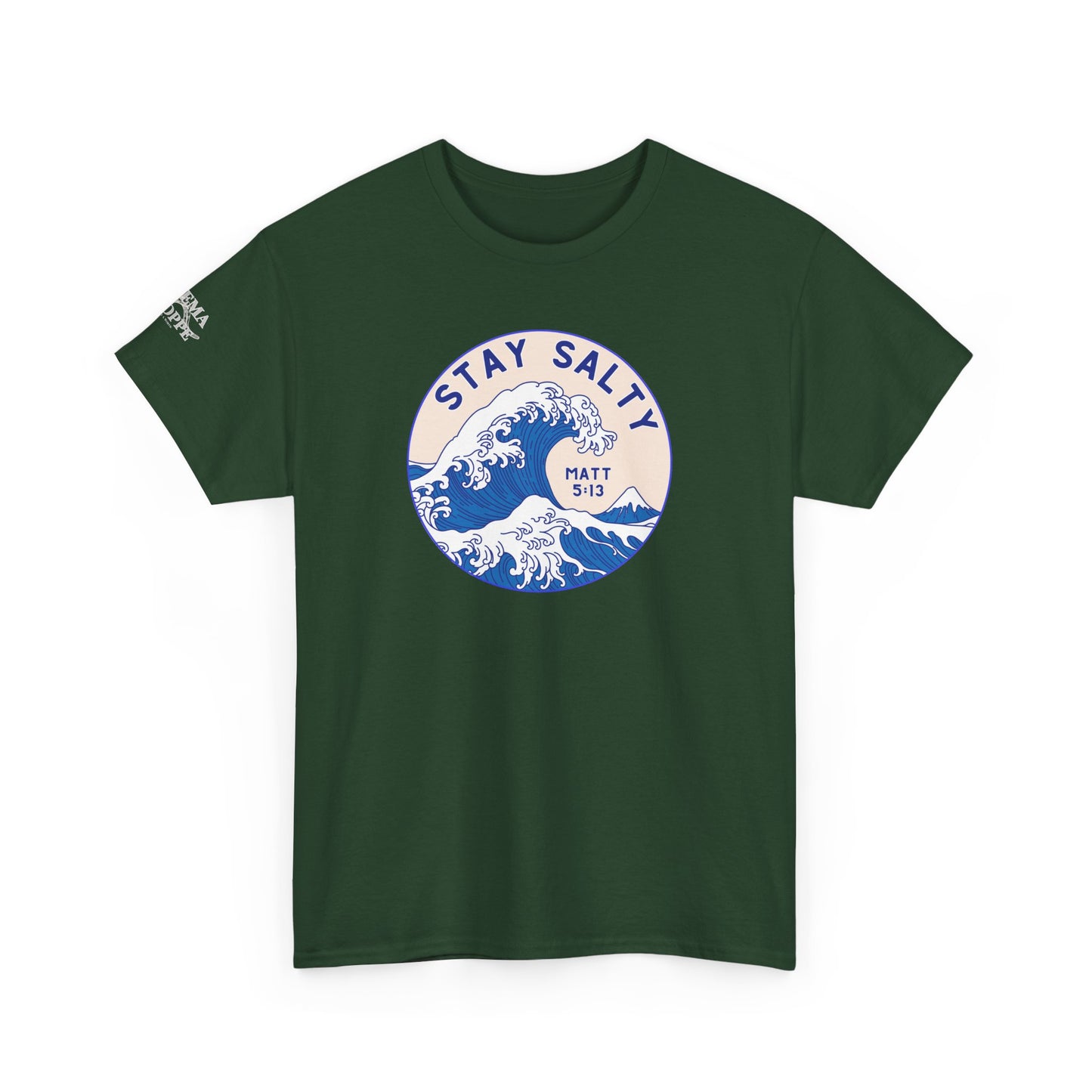 Stay Salty Surf T-Shirt — Coastal Wave Graphic with Matthew 5:13 (Hokusai-Inspired)