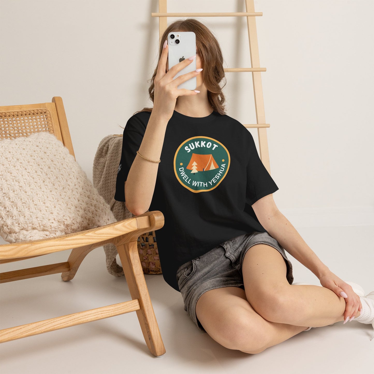Sukkot Camping Tee — “Dwell With Yeshua” Biblical Feast T‑Shirt