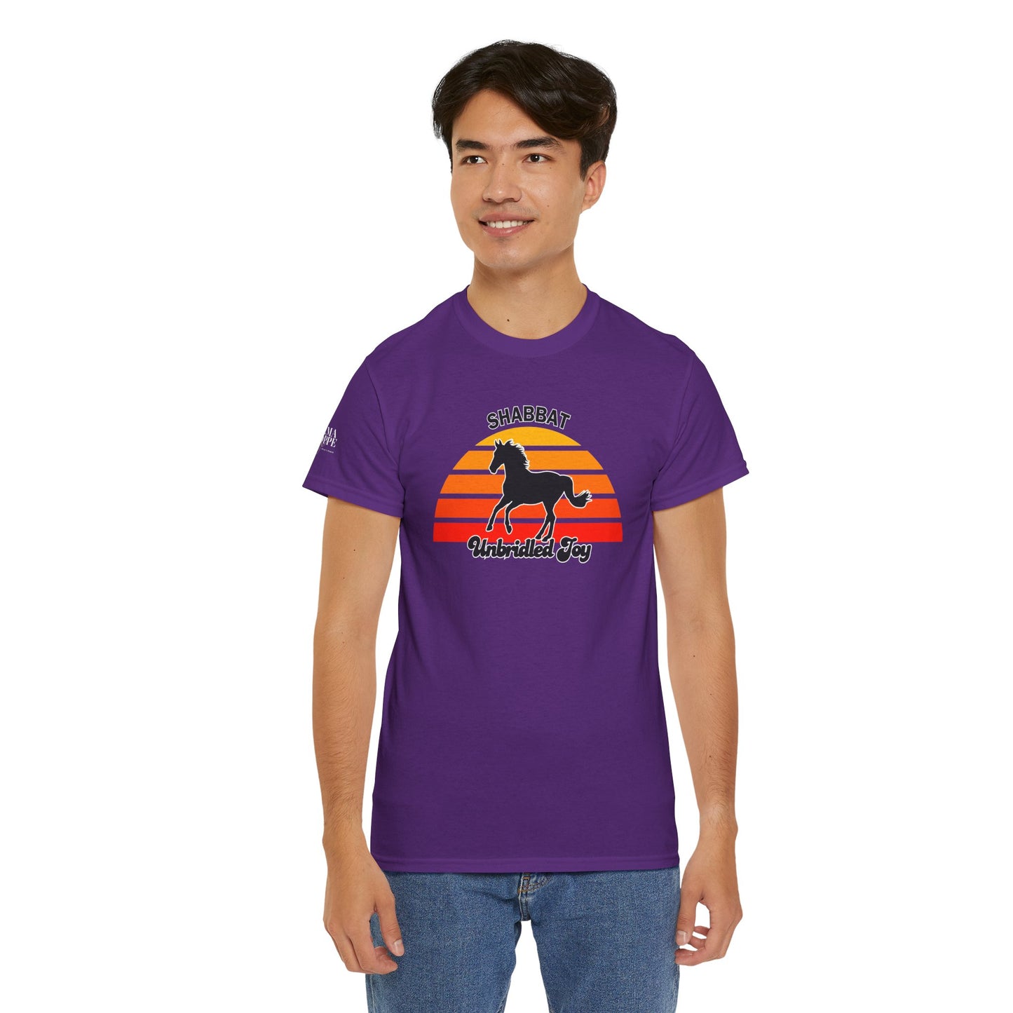 Shabbat Unbridled Joy Tee — Retro Horse Sabbath Sunset T‑Shirt