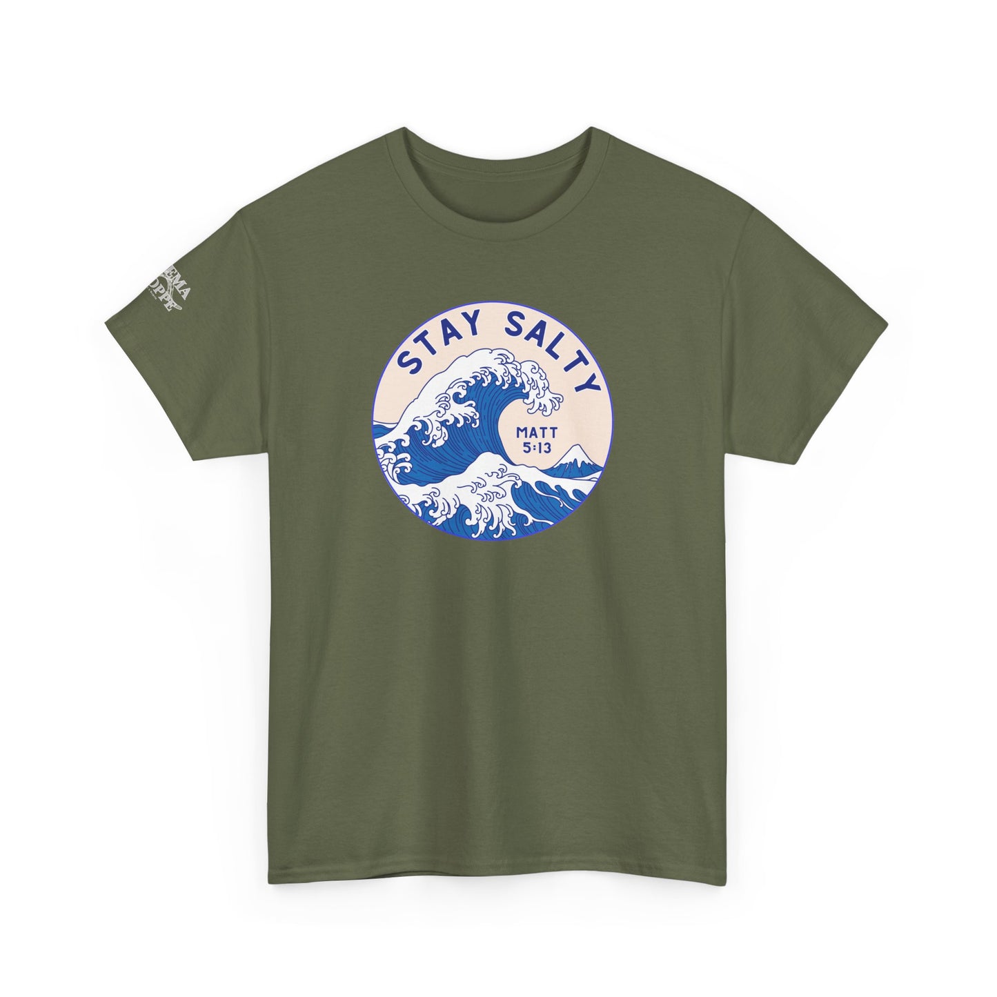 Stay Salty Surf T-Shirt — Coastal Wave Graphic with Matthew 5:13 (Hokusai-Inspired)