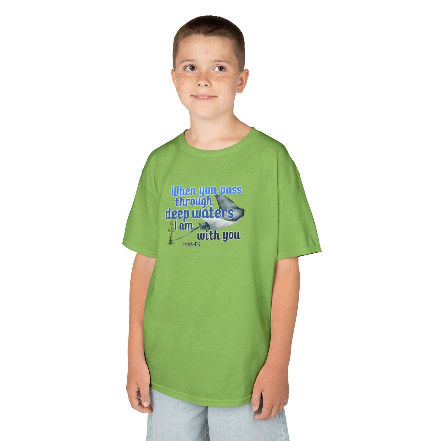 "When you pass through deep waters I am with you" Stingray Bible Verse Shirt Kid's Shirt