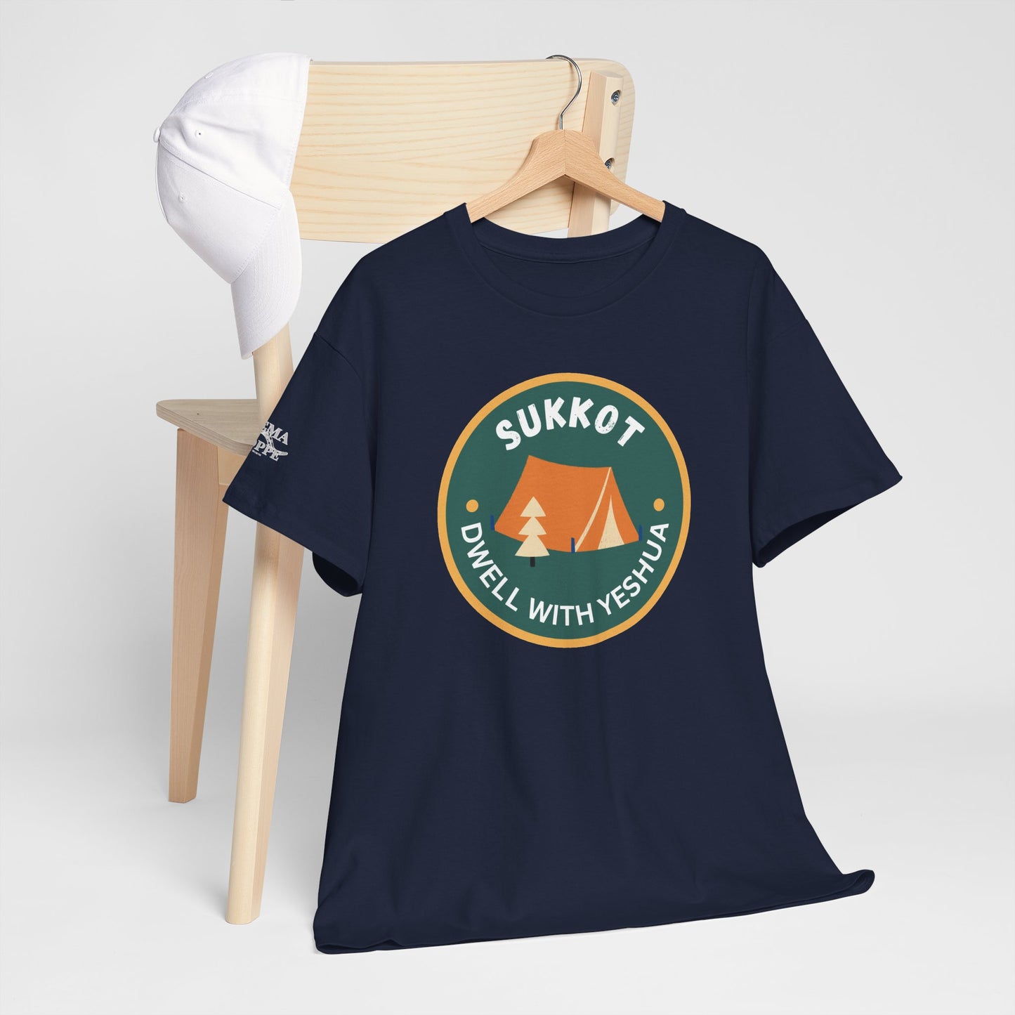 Sukkot Camping Tee — “Dwell With Yeshua” Biblical Feast T‑Shirt