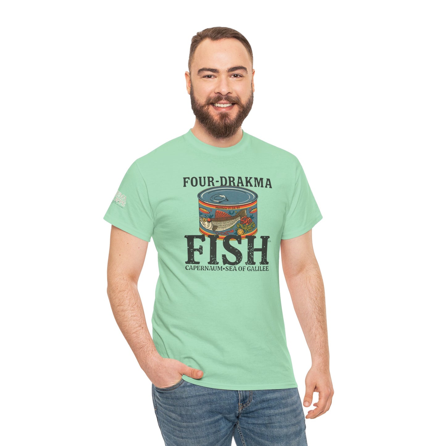 Vintage Four-Drachma Fish Co Matthew 17:24-27 Unisex Tee for Fishermen and Bible Enthusiasts