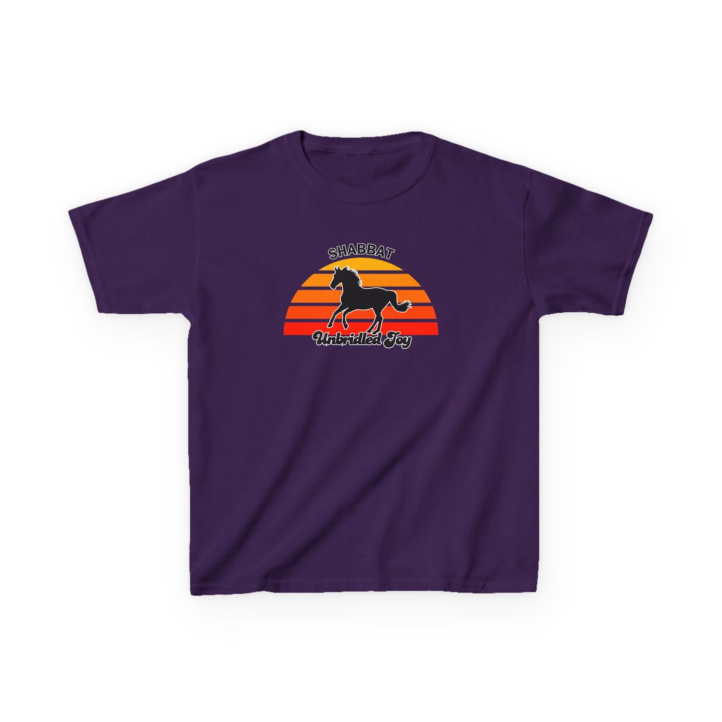 Kids T‑Shirt — 'Shabbat Unbridled Joy' Horse Sunset Graphic