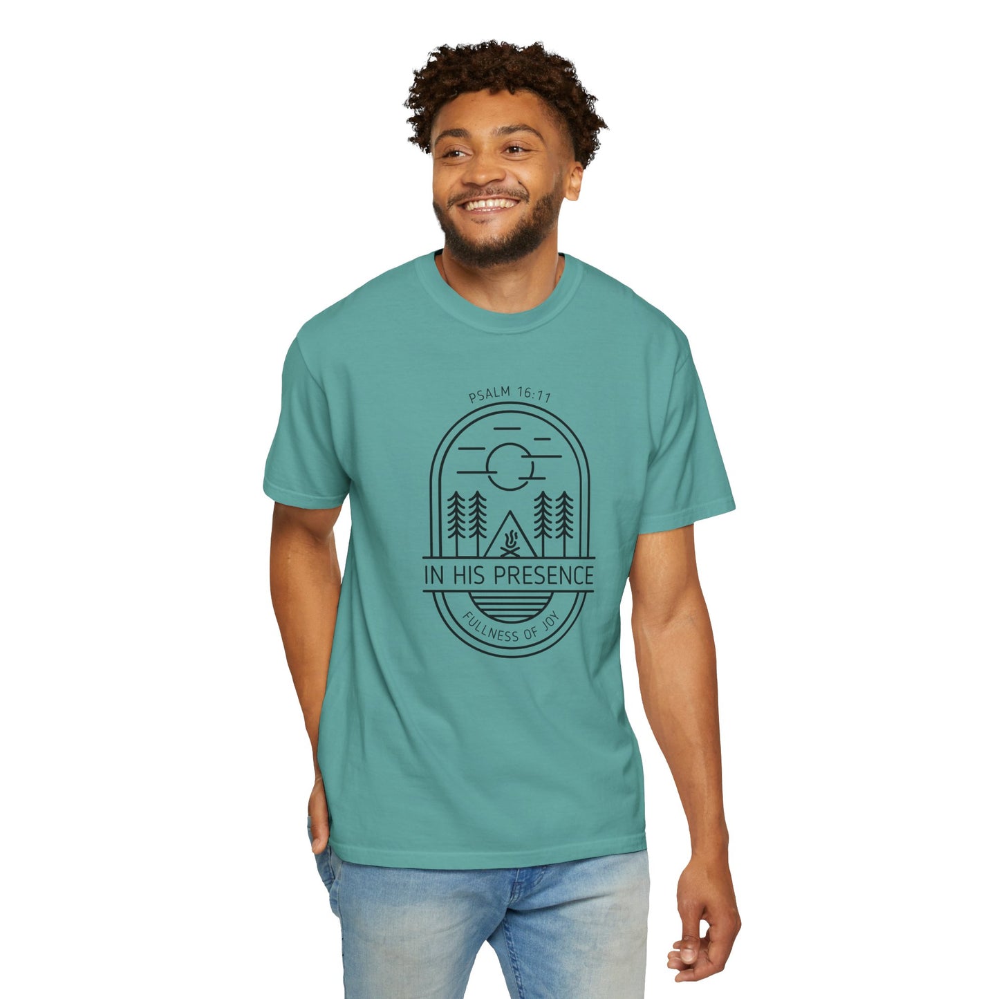 In His Presence T-Shirt — Psalm 16:11 Bible Verse Nature Comfort Colors Cotton Shirt