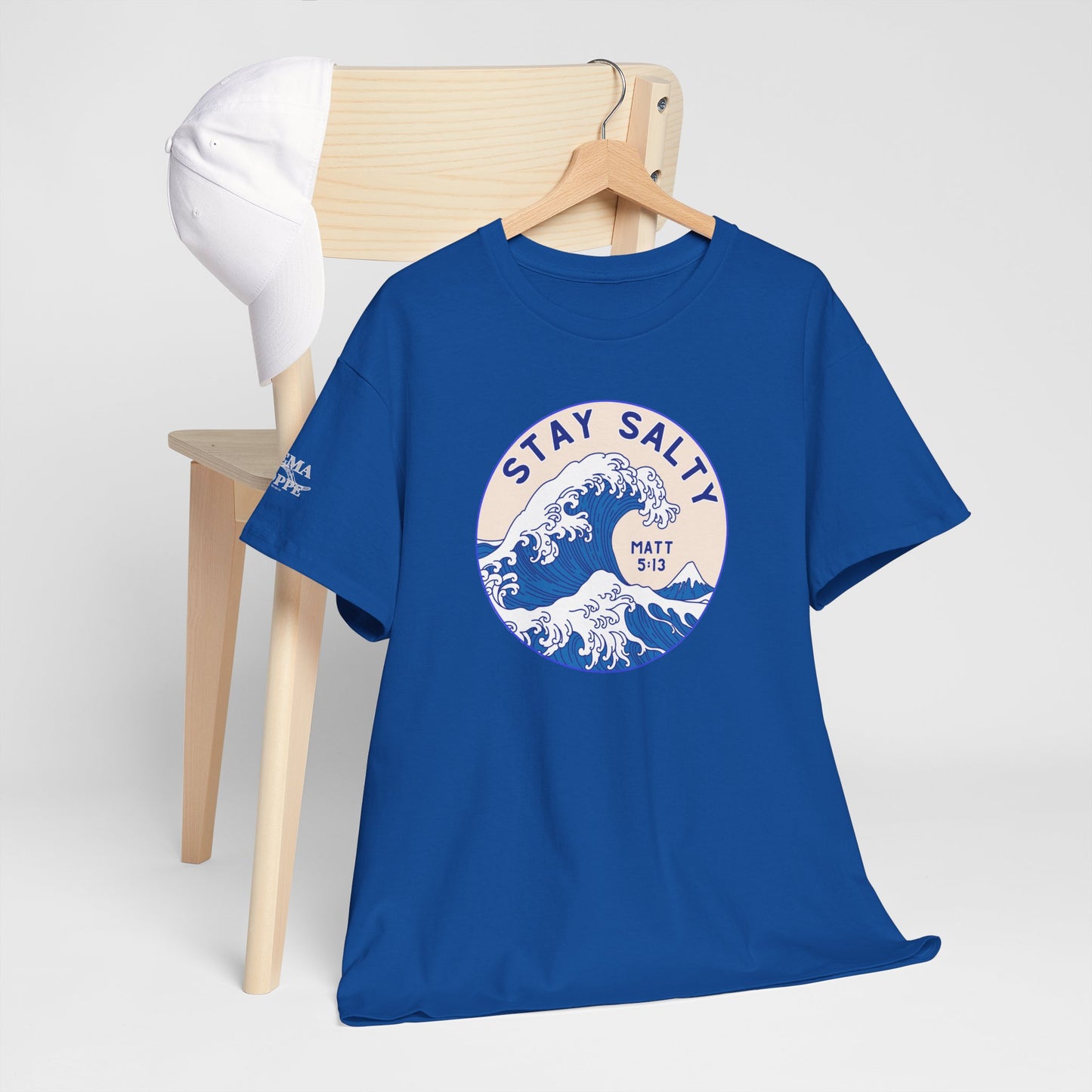 Stay Salty Surf T-Shirt — Coastal Wave Graphic with Matthew 5:13 (Hokusai-Inspired)