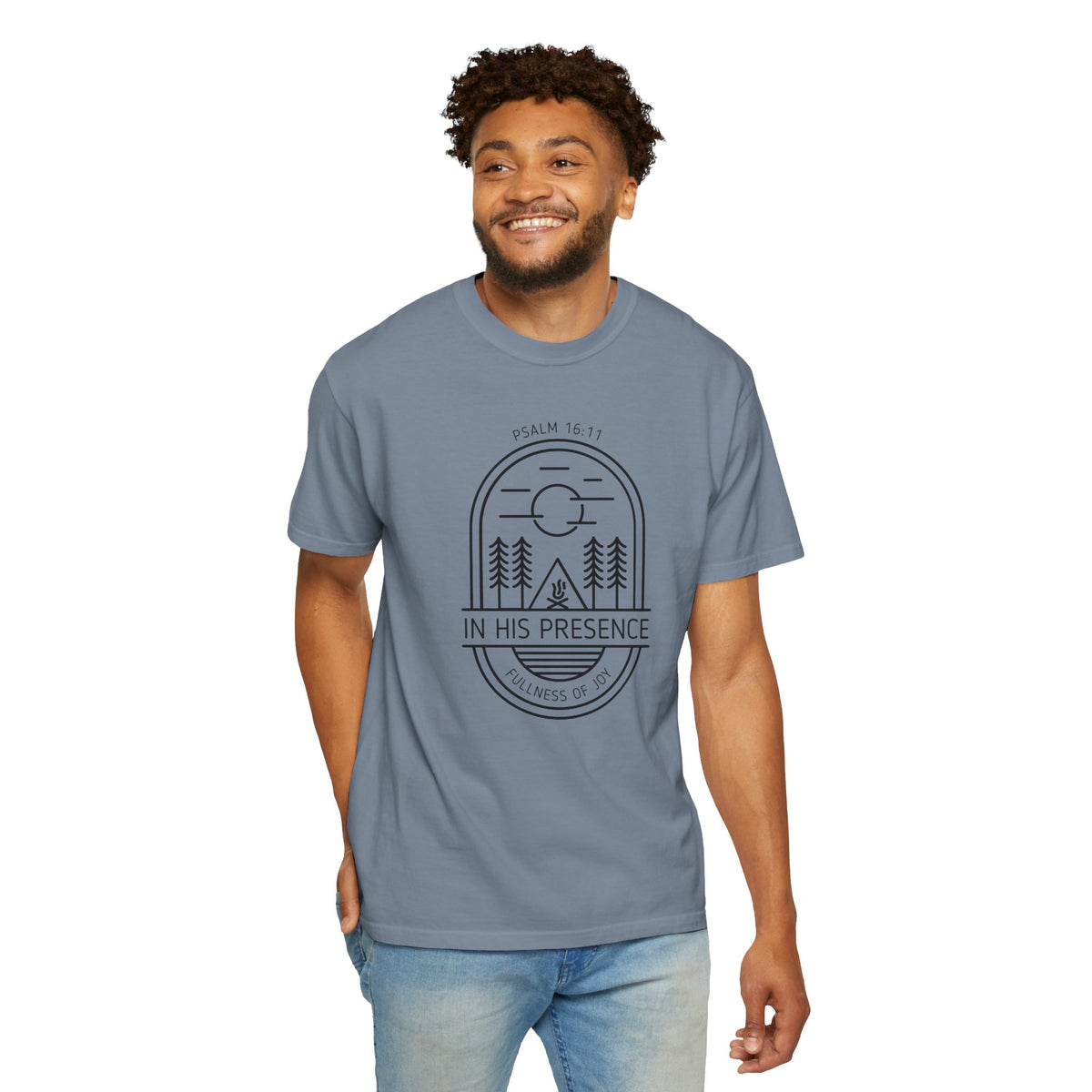 In His Presence T-Shirt — Psalm 16:11 Bible Verse Nature Comfort Colors Cotton Shirt