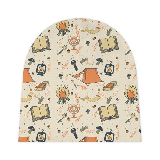 Baby Beanie — Camping & Holiday Symbols All-Over Print Newborn Hat
