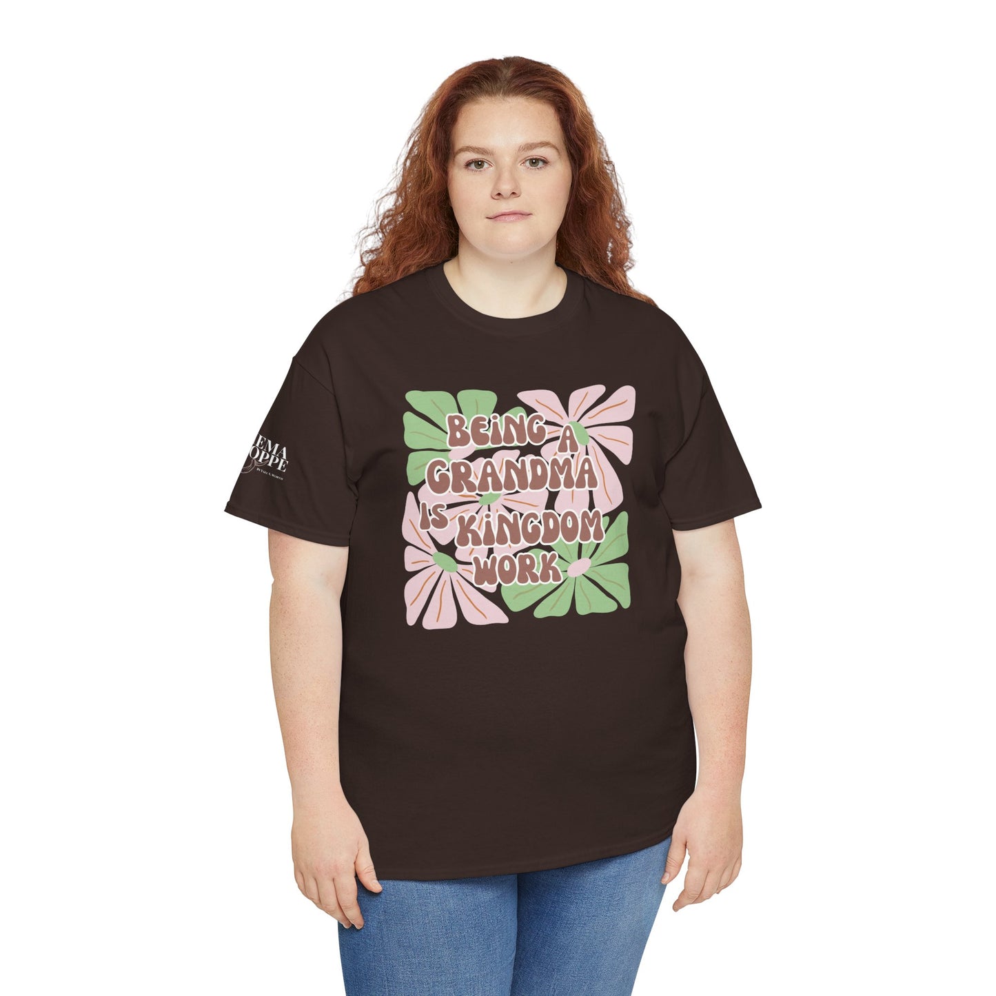 Being A Grandma Is Kingdom Work T-Shirt — Floral Retro Grandmother Appreciation Gift