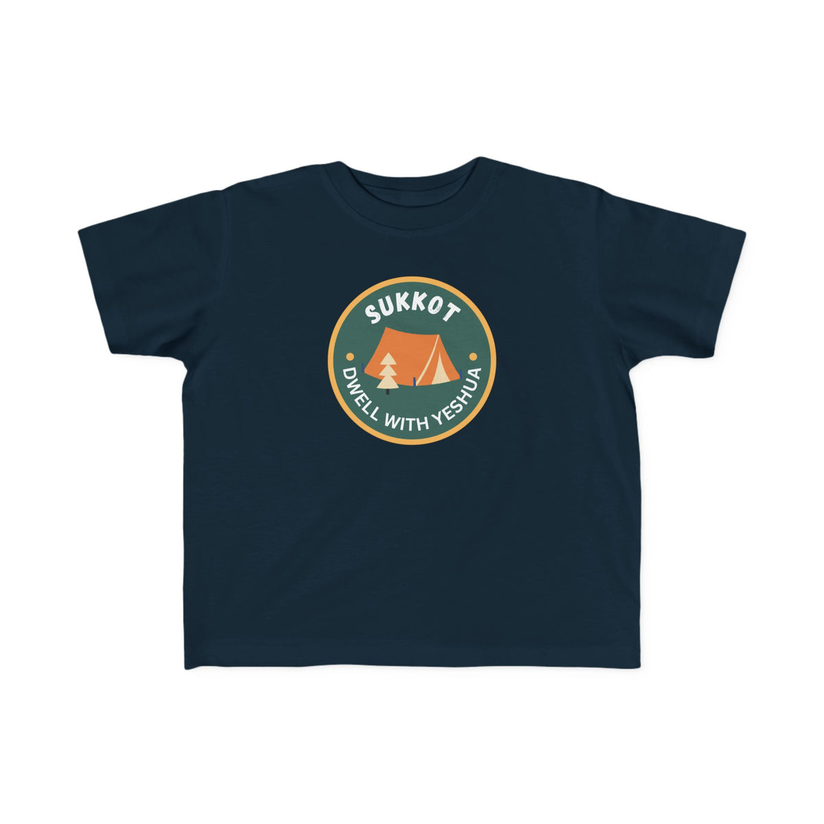 Sukkot Toddler Tee — “Dwell with Yeshua” Camping Badge (Canada)