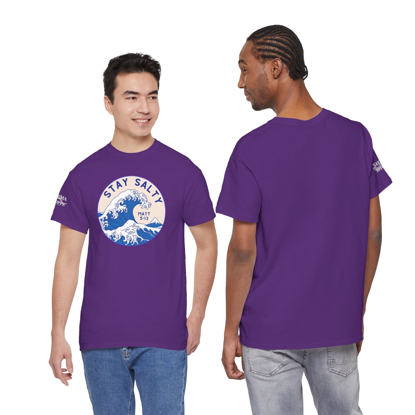 Stay Salty Surf T-Shirt — Coastal Wave Graphic with Matthew 5:13 (Hokusai-Inspired)