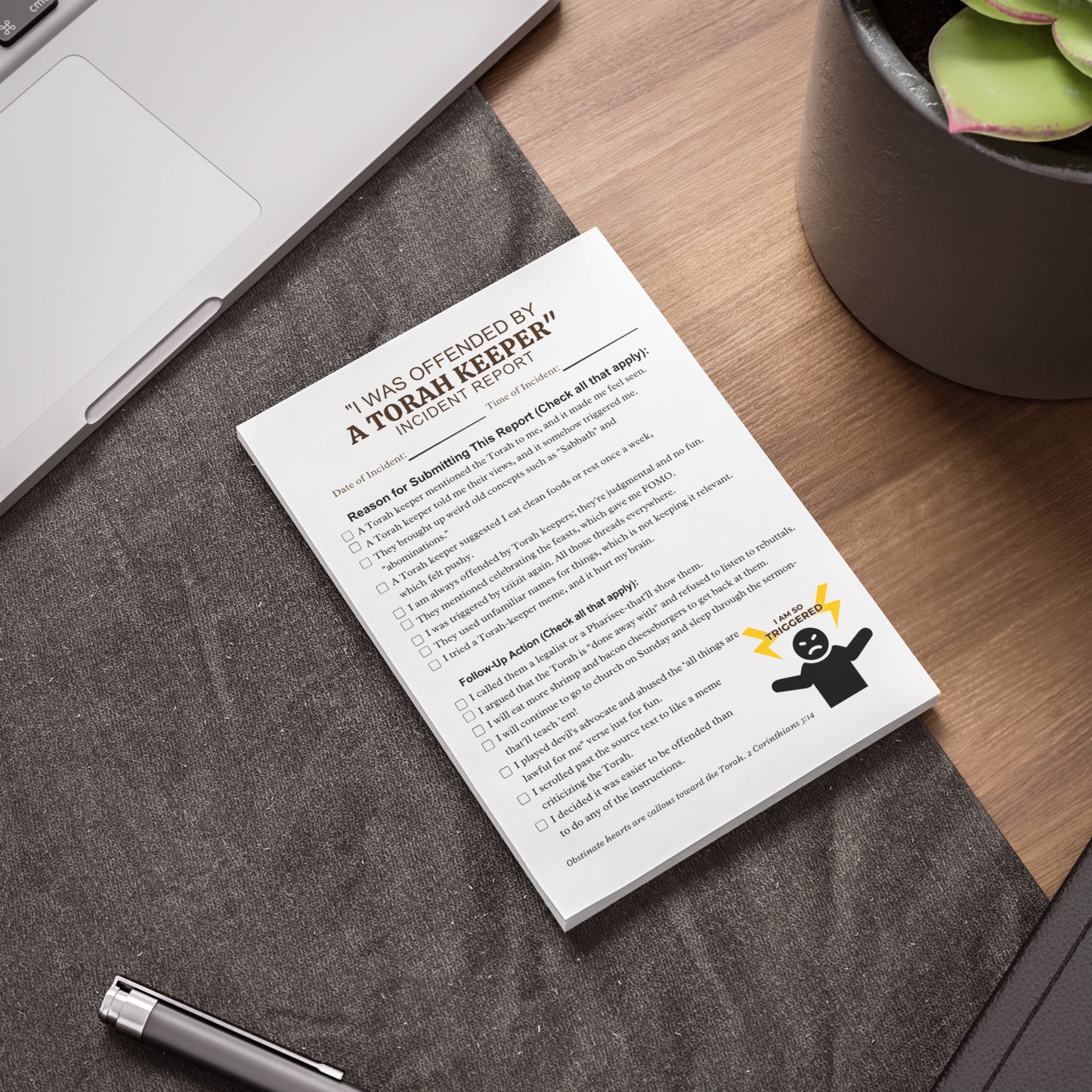 Incident Report Post-it® Note Pad — "I Was Offended by a Torah Keeper" Novelty Sticky Notes