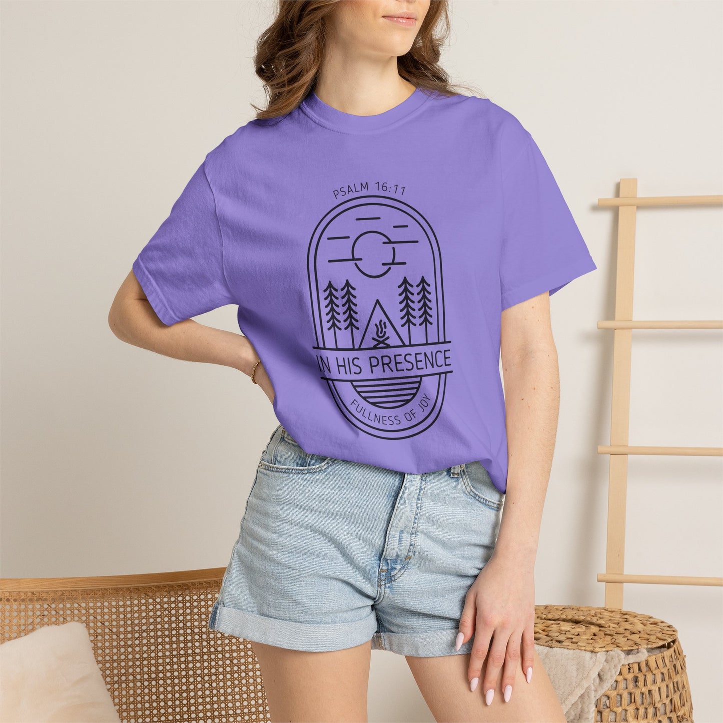 In His Presence T-Shirt — Psalm 16:11 Bible Verse Nature Comfort Colors Cotton Shirt