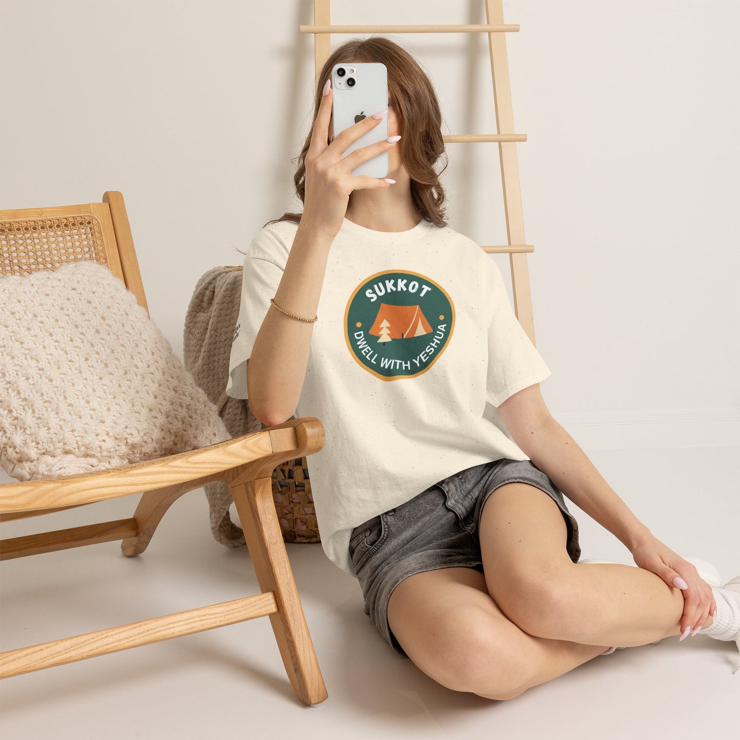 Sukkot Camping Tee — “Dwell With Yeshua” Biblical Feast T‑Shirt