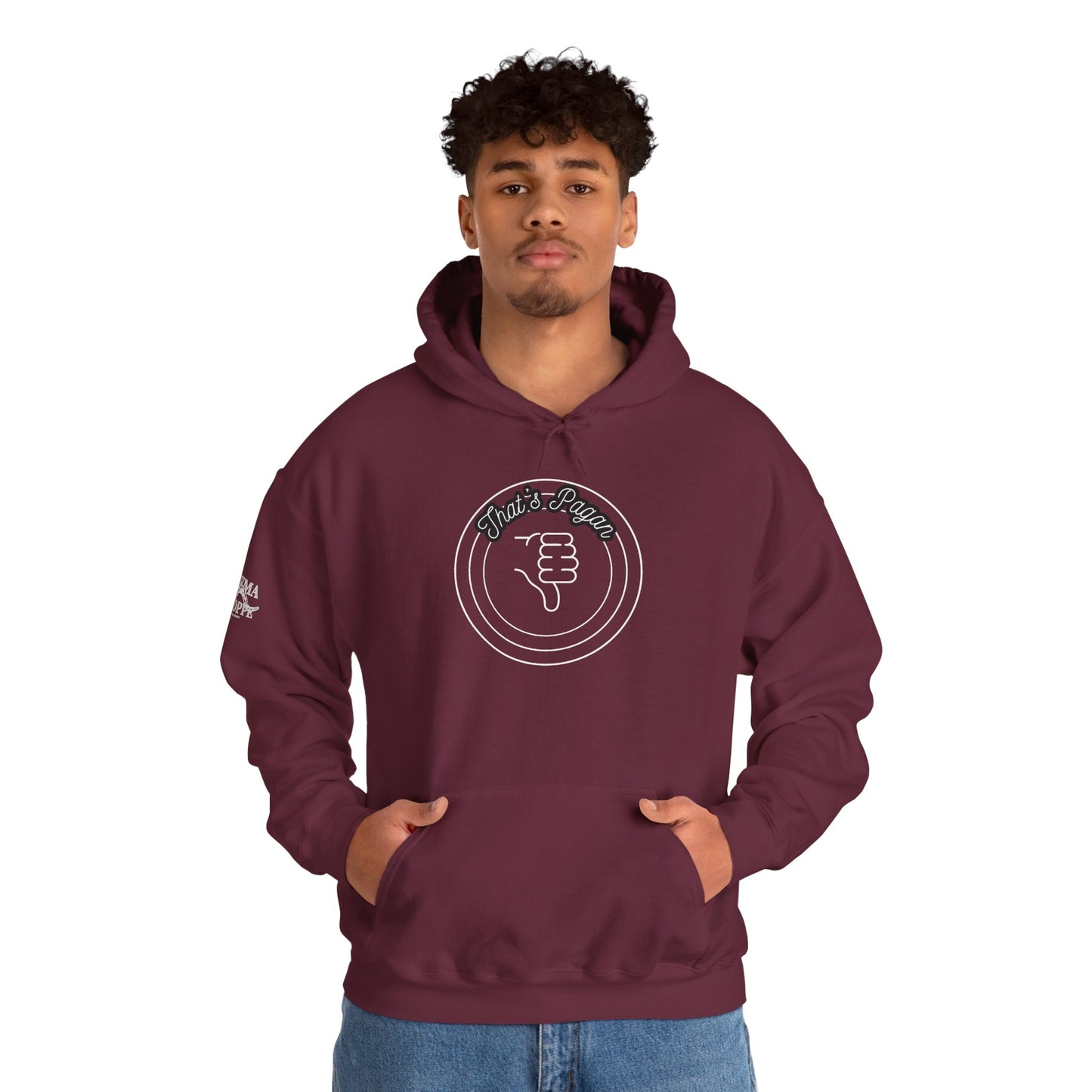 Thar's Pagan Thumbs Down Circle Hoodie — Retro Grunge Anti-Approval Graphic Sweatshirt